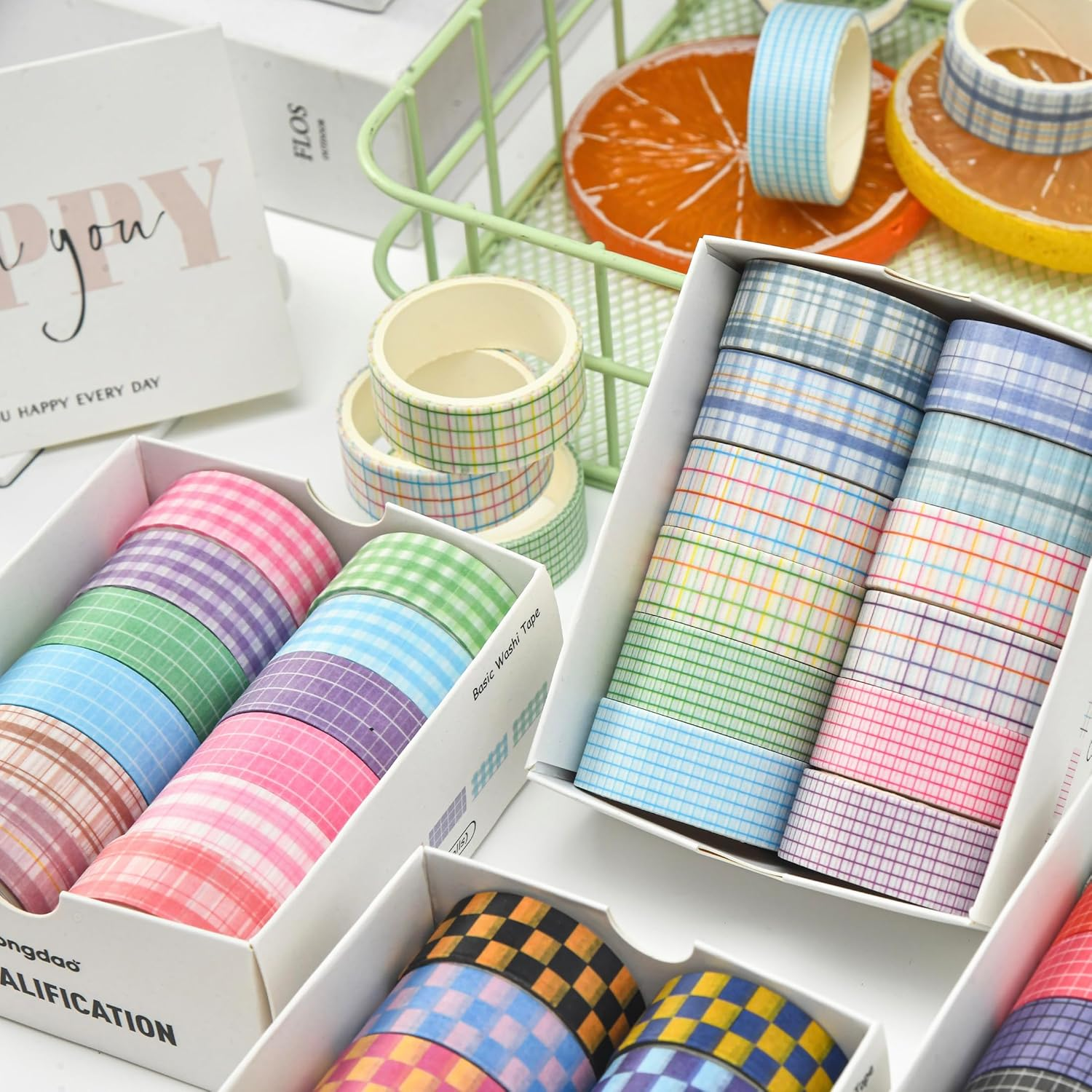 Songdao 12 Rolls Grid Washi Tape Set Plaid Arts Adhesive Tapes Basic Patterns Decorative Masking Tape Sets for Craft, Kids, Scrapbook, DIY, Gift Wrapping (Style One) image number 5