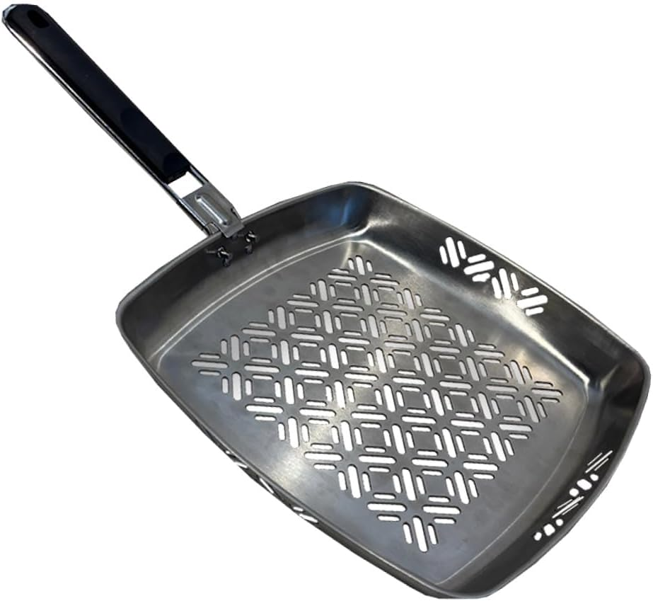 BBQ Grill Pan, Non-Stick, Stainless Steel Pan for Bbqs and Grills, Withstands High Temperatures, Square Design, Detachable Handle, Cooks Evenly image number 1