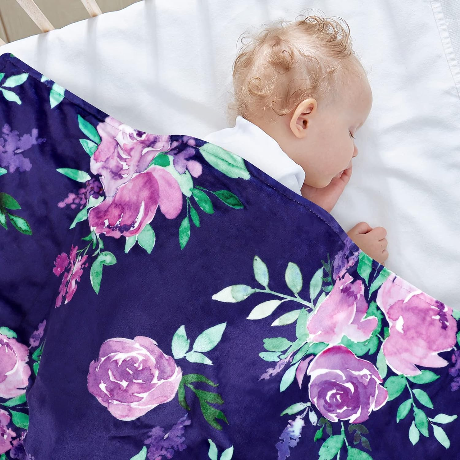 TANOFAR Baby Blanket for Girls Purple Floral Minky Blanket Super Soft Toddler Receiving Blanket with Dotted Backing 30 X 40 Inch image number 5