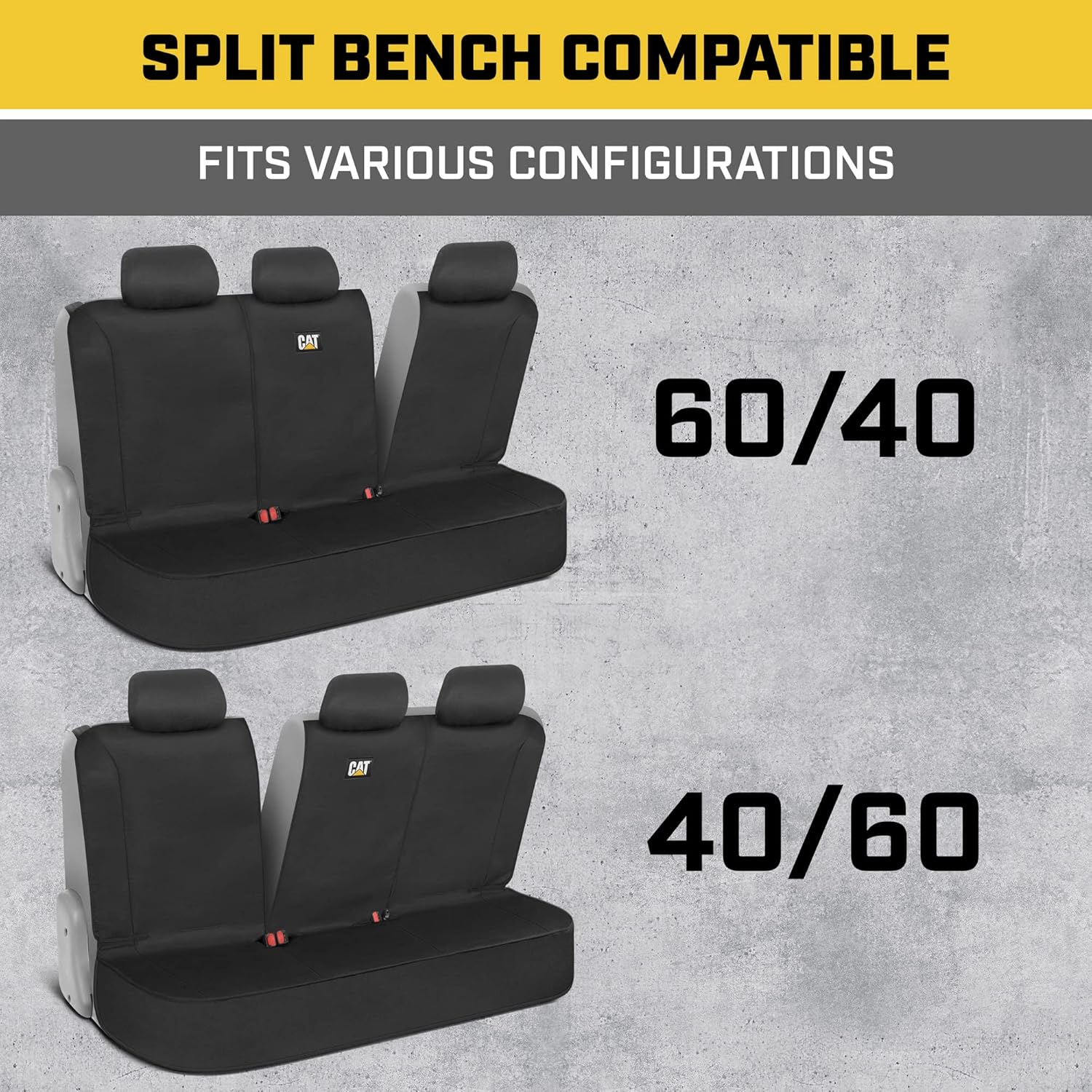 Cat Flexfit&trade; Black Rear Seat Cover for Car, SUV, & Truck - Durable Canvas Material Back Car Seat Covers 60/40 Split Bench Protector - Back Seat Cover & Back Seat Protector Interior Accessories image number 4