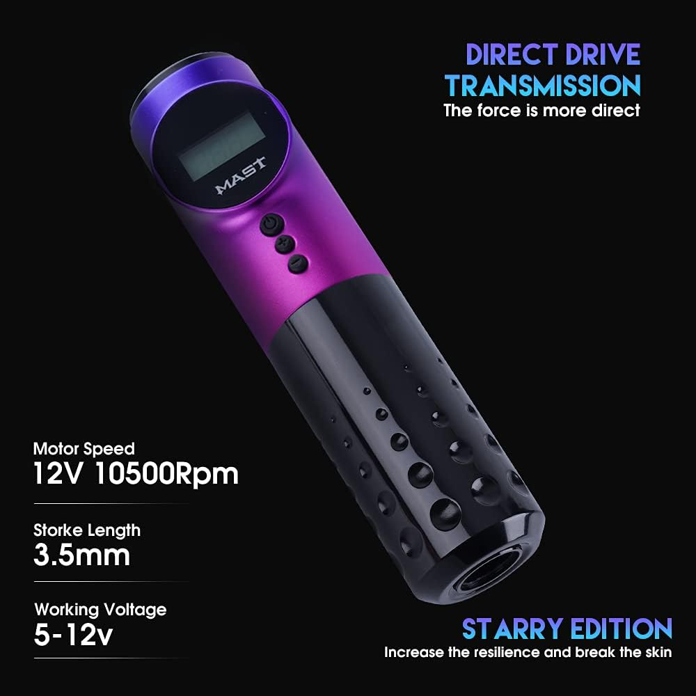 Mast Archer Wireless Tattoo Pen Machine, Rotary Tattoo Gun with Powerful Motor by Mcore, 2,000Mah Battery by Mastlabs for Run Long Time 3.5Mm Stroke Gradient Purple image number 5