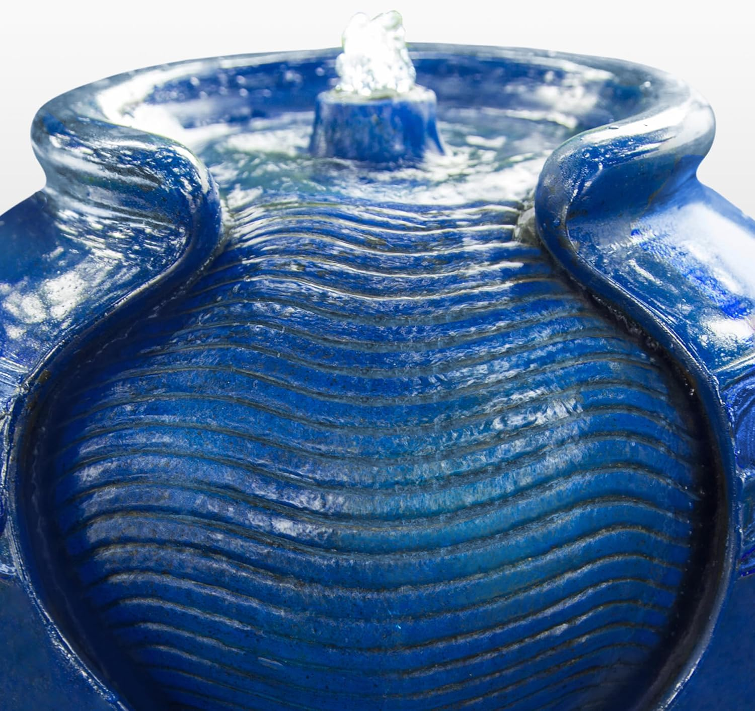 Floor Glazed Pot Water Feature Fountain 43Cm Height for Outdoor Patio Garden Backyard Decking with Led Lights and Pump, Royal Blue-Teamson Home image number 4