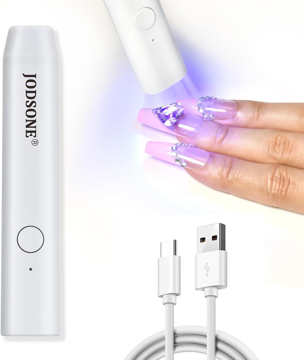 JODSONE Handheld U V Light for Gel Nails Portable Mini Nail Dryer Cordless Rechargeable USB Nail Dryer for Fast Curing for Home DIY Manicure Nail Art, White