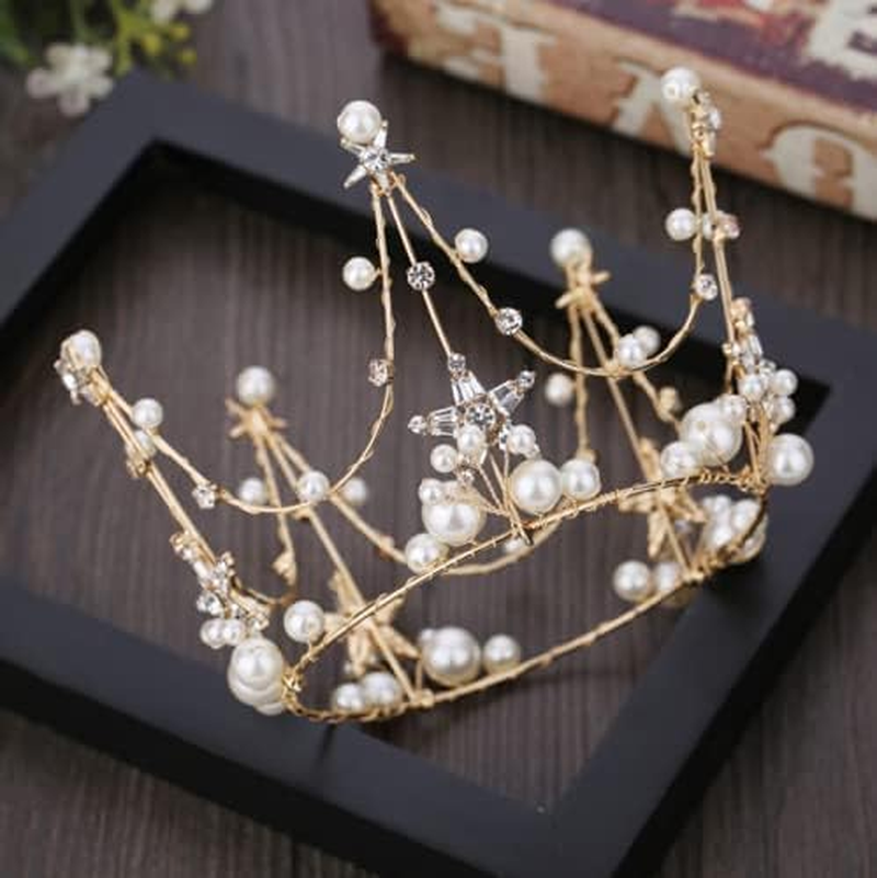 Metal Pearl Crown Cake Topper Tiara Hair Ornament Birthday Party Supplies for Birthday Wedding Princess Theme Party Decor image number 4