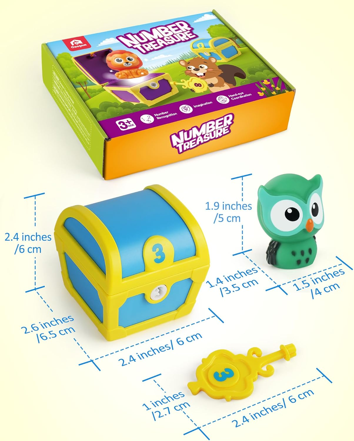 Coogam Fine Motor Skill Toys for Toddlers, 10Pcs Surprise Animals Finger Puppets Treasure with Number Locks, Matching Color Sorting Pirate Hunt Game, Learning Montessori for 3 4 5 Year Old