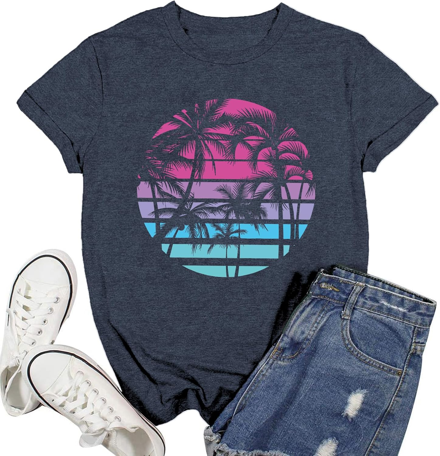 Hawaiian Palm Trees Beach T Shirt for Women Summer