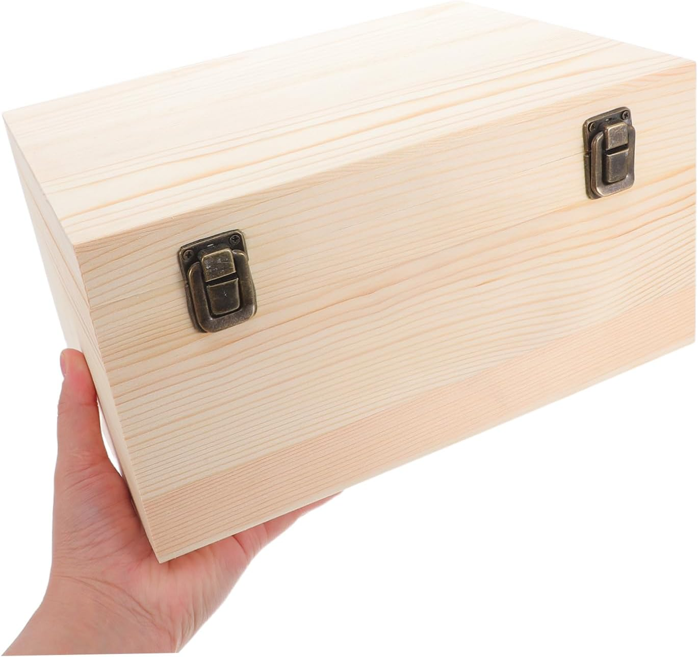 2Pcs Unfinished Wooden Box: Wooden Treasure Chest with Hinged Lid Blank Pine Keepsake Storage for DIY Projects Jewelry Keepsakes Decorations image number 4