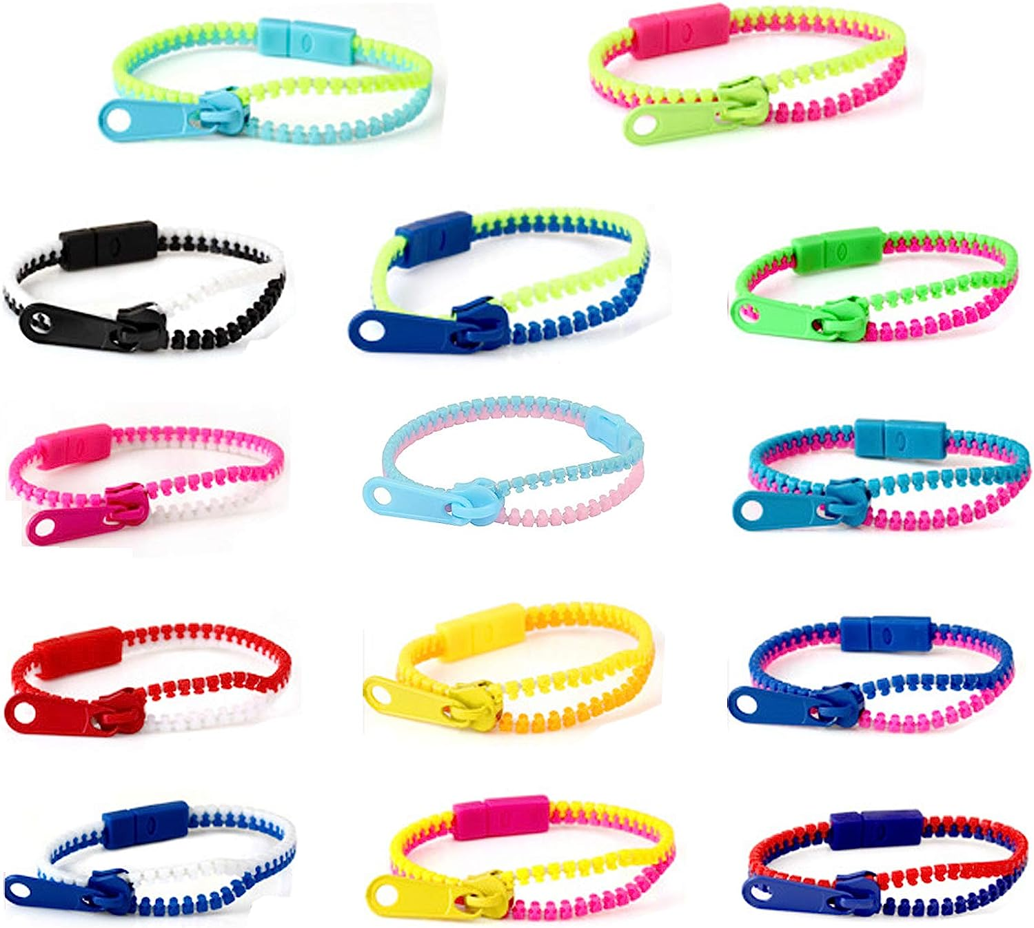 28Pcs Friendship Fidget Zipper Bracelets Bulk Set Neon Colors Children Sensory Toy Stress Relief Bangle Jewelry for Birthday, Party Favors Bags Filler Basket Stuffers