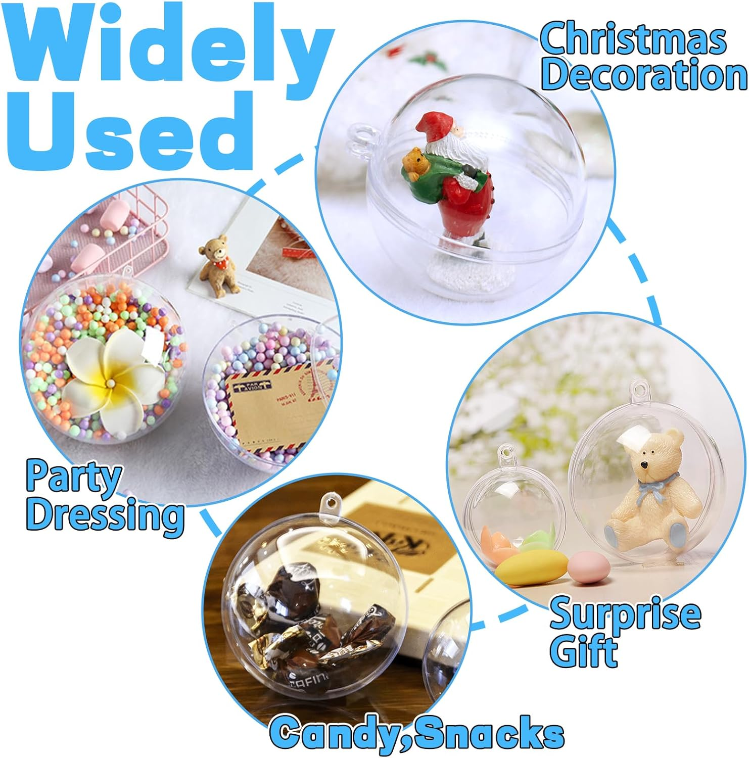 25 PCS Clear Plastic Fillable Ornaments,Transparent DIY Craft Ball,Clear DIY Christmas Ornament 5 Different Sizes for Wedding,Party,Home Decor image number 3