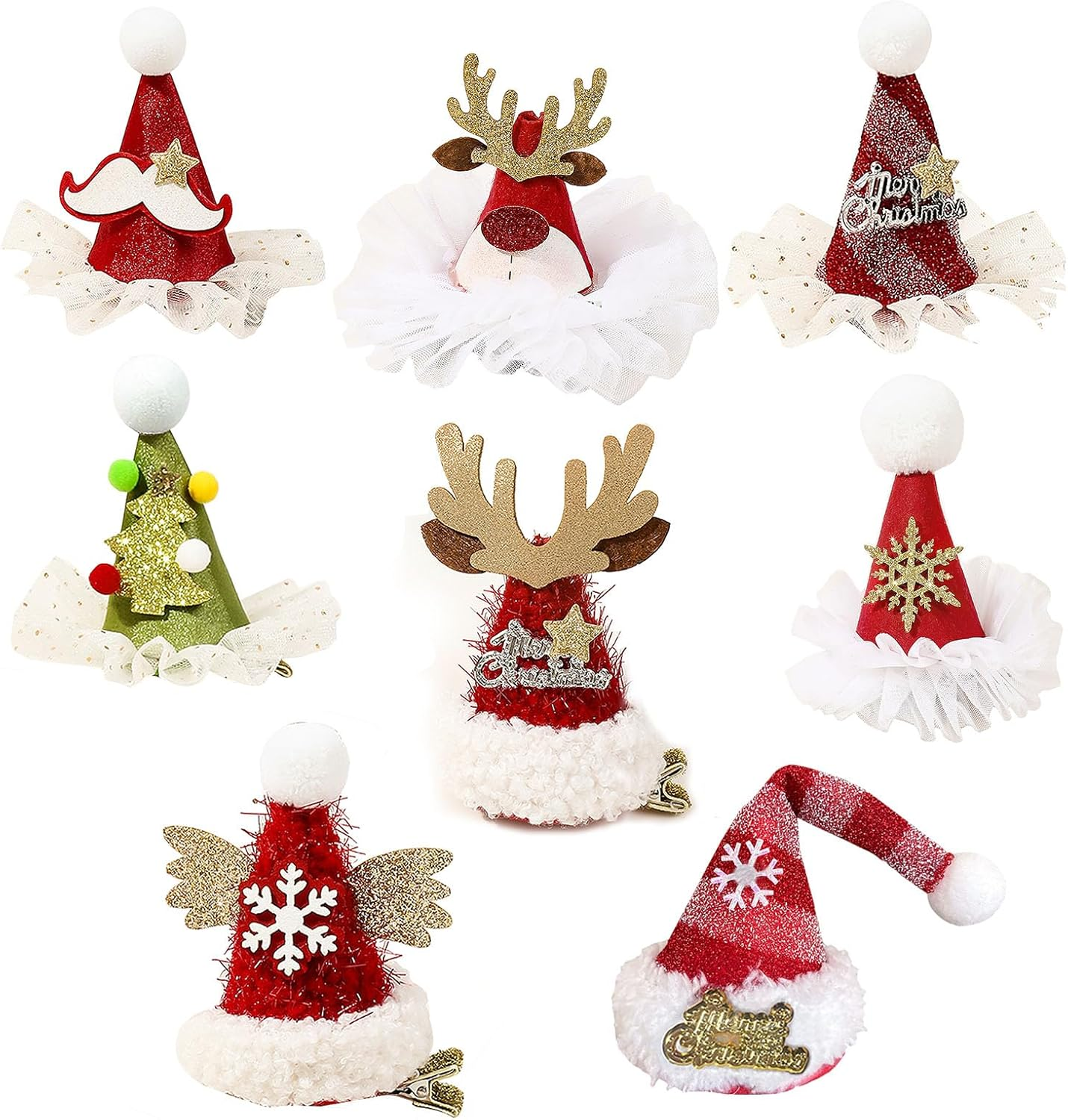 8Pcs Christmas Hat Hair Clips,Gifts,Stylish and Cute Hairpin Decorate or Accessories for Christmas, Friends Parties,Themed Parties,Family Gatherings, School Activities image number 5