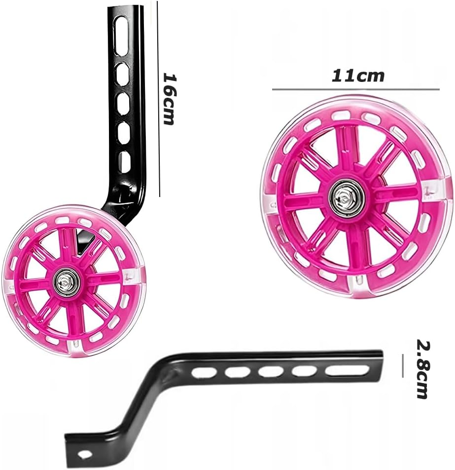 1 Pair Bike Training Wheels with Durable Material, Portable Kids Bike Stabilisers, Mute Flash Bicycle Wheels, Adjustable Training Wheels, Suitable for Kids Bike Beginners（Pink) (PINK) image number 3