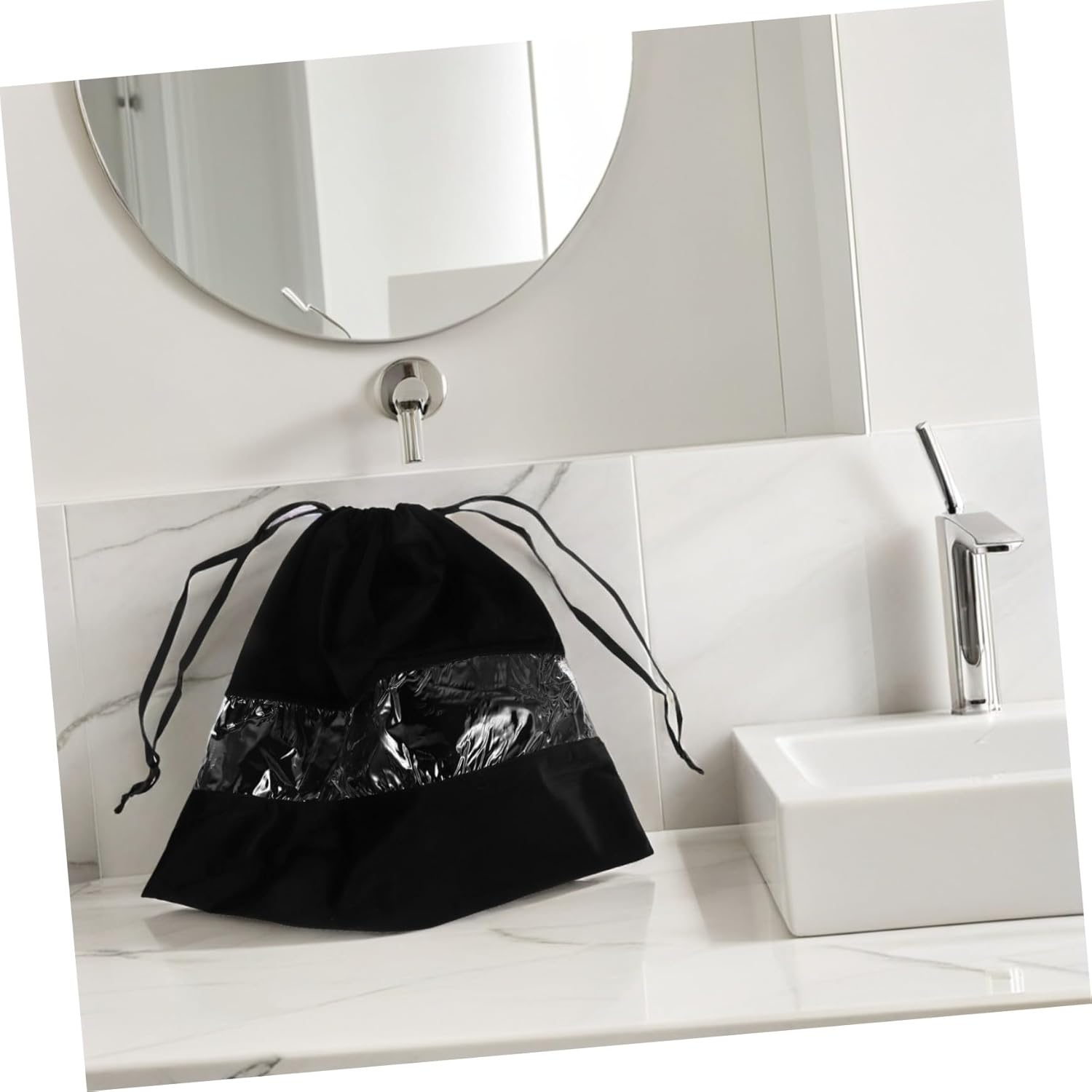 Beaupretty Transparent Drawstring Hair Dryer Bag Dustproof Storage Pouch for Travel and Home Versatile Organizer for Hair Tools Underwear Shoes and Small Items - Black image number 6