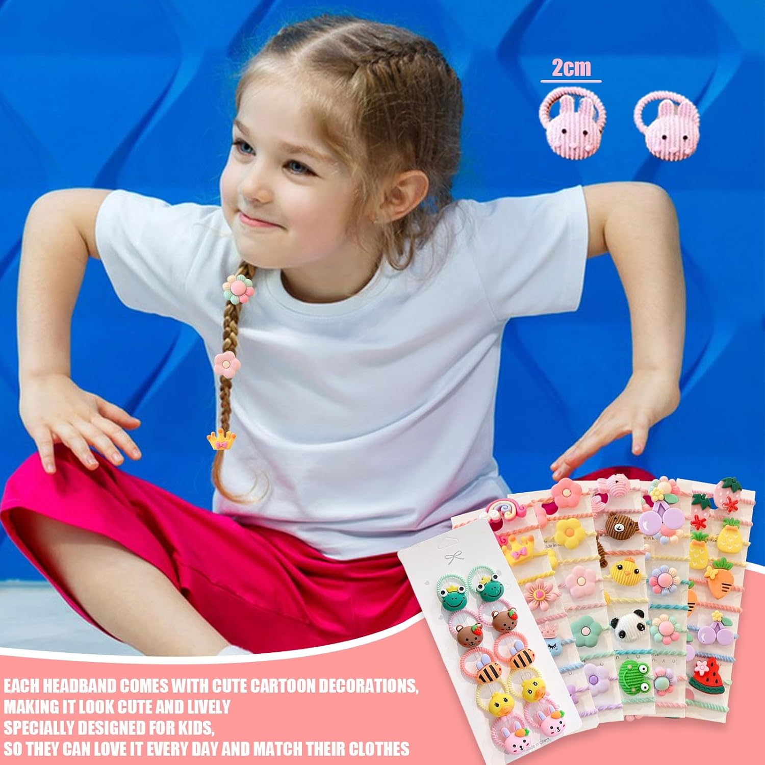 Baby Girls Hair Ties, 60 Pcs Cute Cartoon Elastic Hair Bands Ponytail Holders Animals Flower Multicolor Hair Bobbles Hair Accessories for Girls Infants Toddlers Kids Children (Multi-Colored B) image number 1