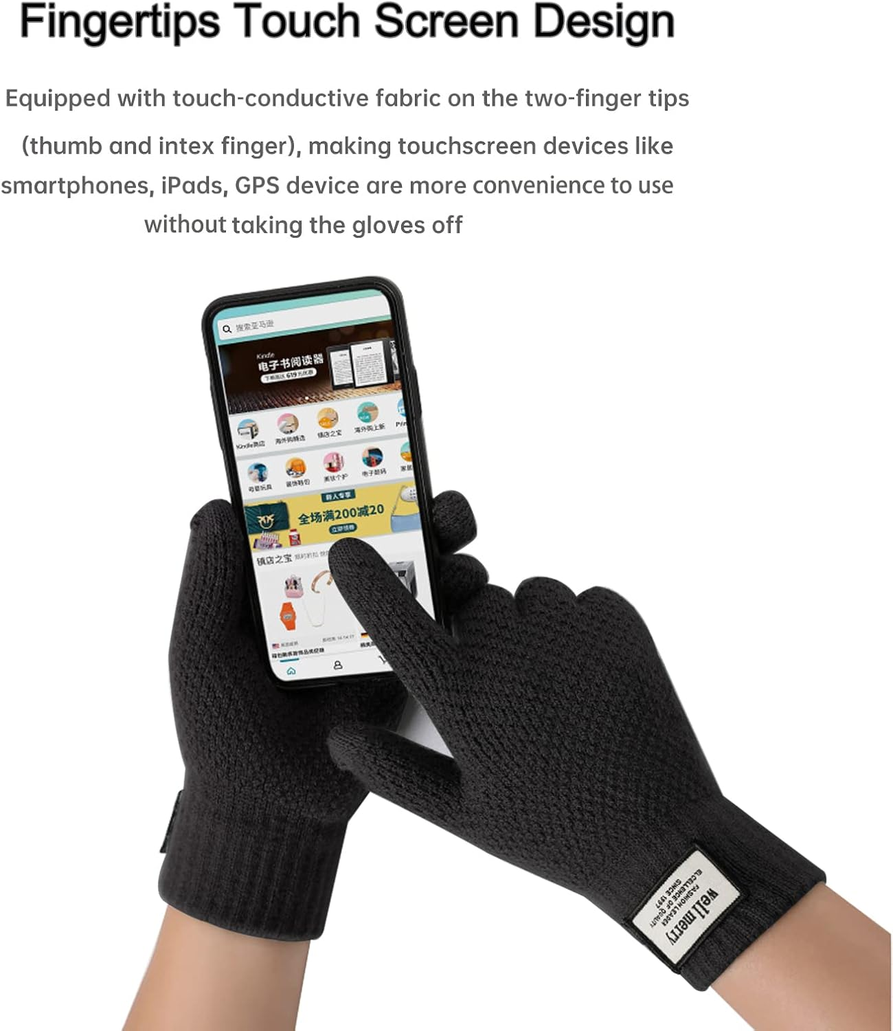 Long Keeper 2 Pairs Winter Touch Screen Gloves Unisex Warm Lined Knit Gloves Winter Gloves for Men Women Driving Running Texting Gloves Elastic Cuff image number 2