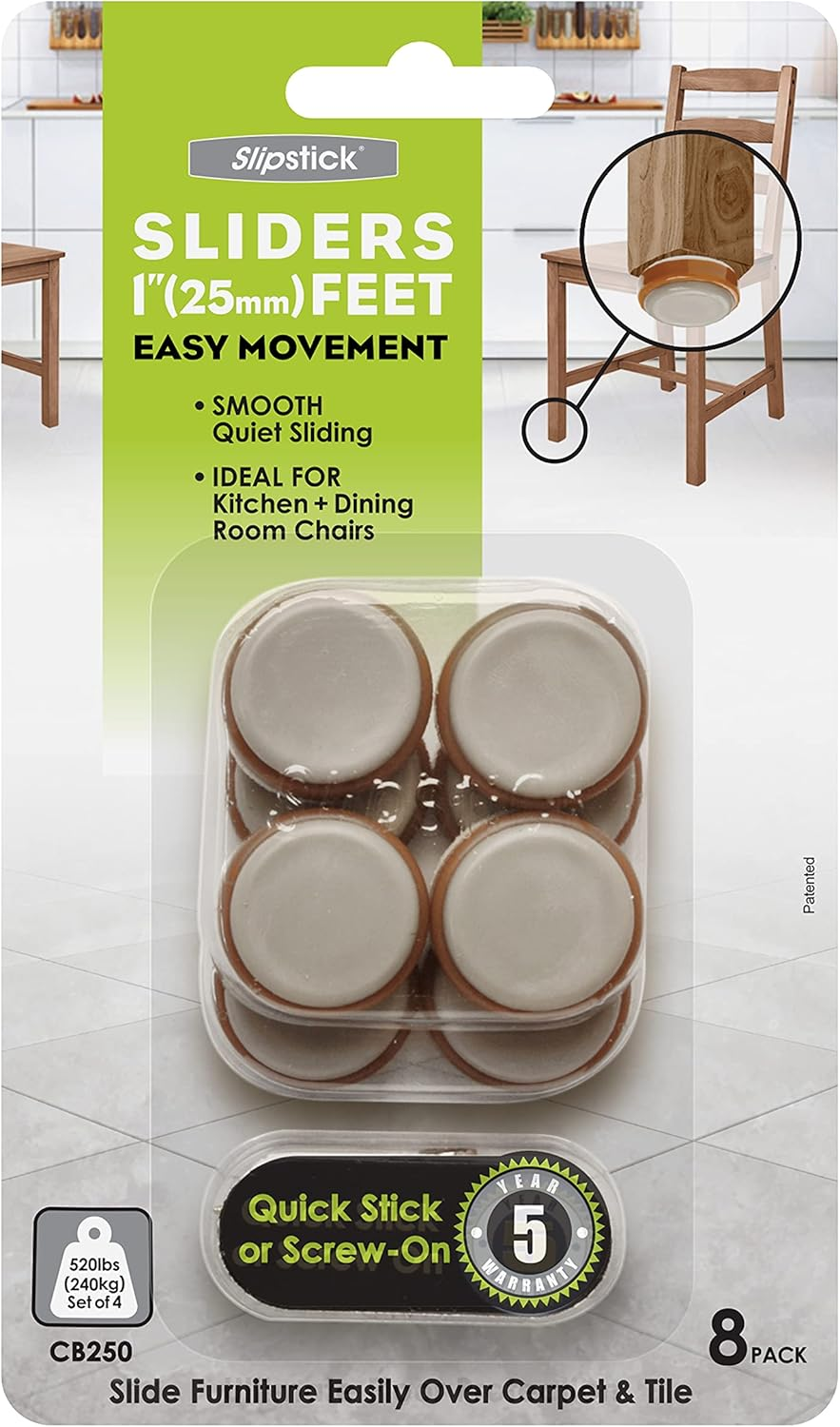 Slipstick CB255 1 Inch Floor Protector Chair Glides/Furniture Slider Feet (Set of 8) Self Stick or Screw on - Chocolate Brown - Caramel