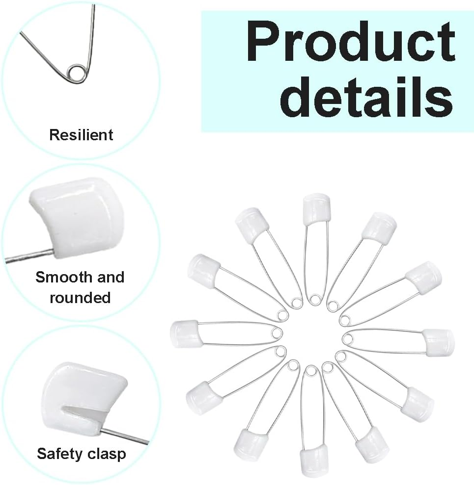 Ruidee 50 Pcs Diaper Pins Nappy Pins Plastic Head Safety Pins with Safe Locking (White) image number 3