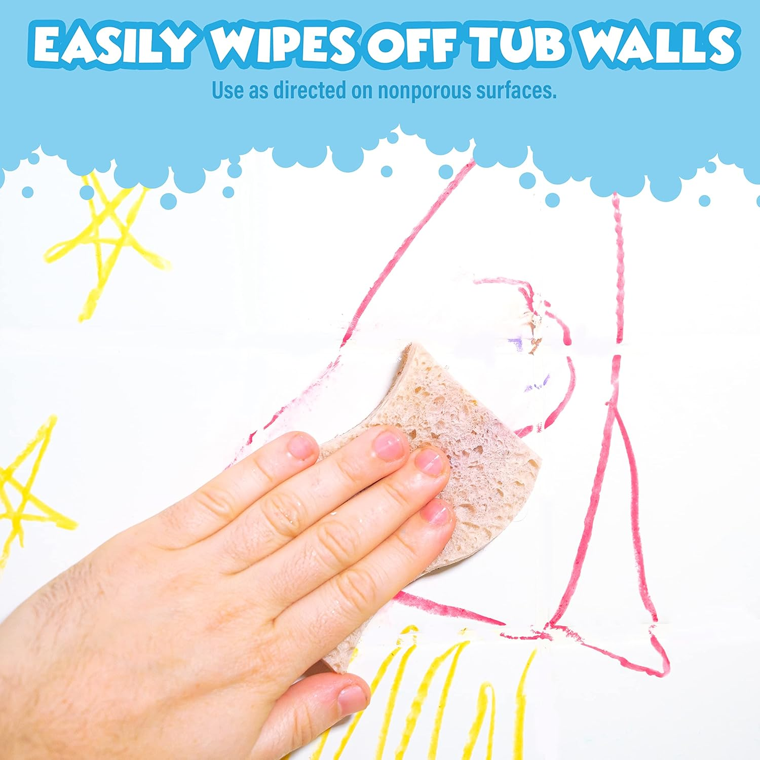 Tub Works&reg; Smooth&trade; Jumbo Bath Crayons Bath Toy | Nontoxic, Washable Bath Crayons for Toddlers & Kids | Unique Formula Draws Smoothly & Vividly on Wet & Dry Tub Walls | Large, Easy-Grip Bathtub Crayons image number 3