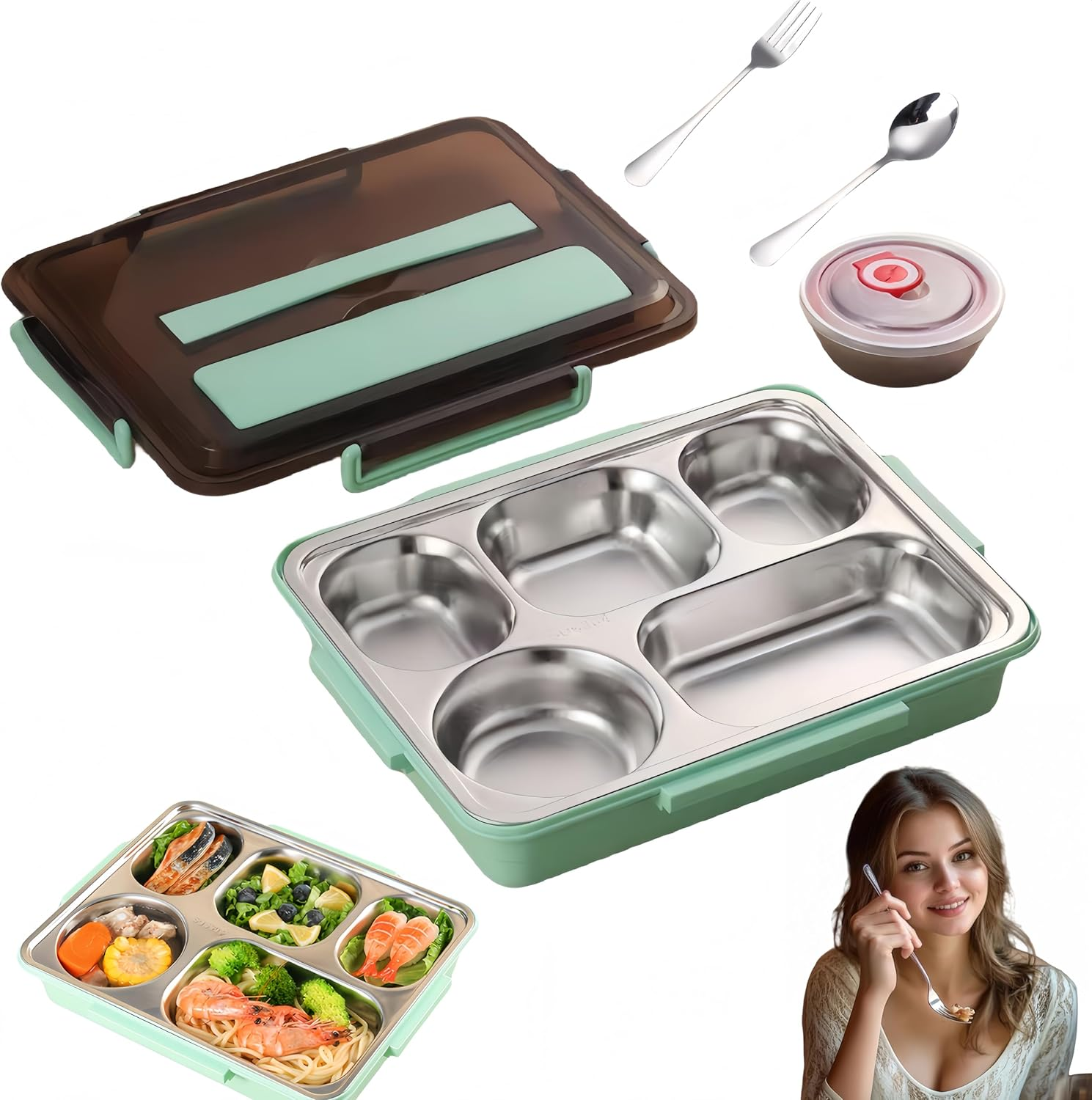 Febohao Stainless Steel Lunch Box Adult 2000Ml Reusable Smash Bento Box Leak Proof Insulated Food Snack Container with Lid Meal Prep image number 3