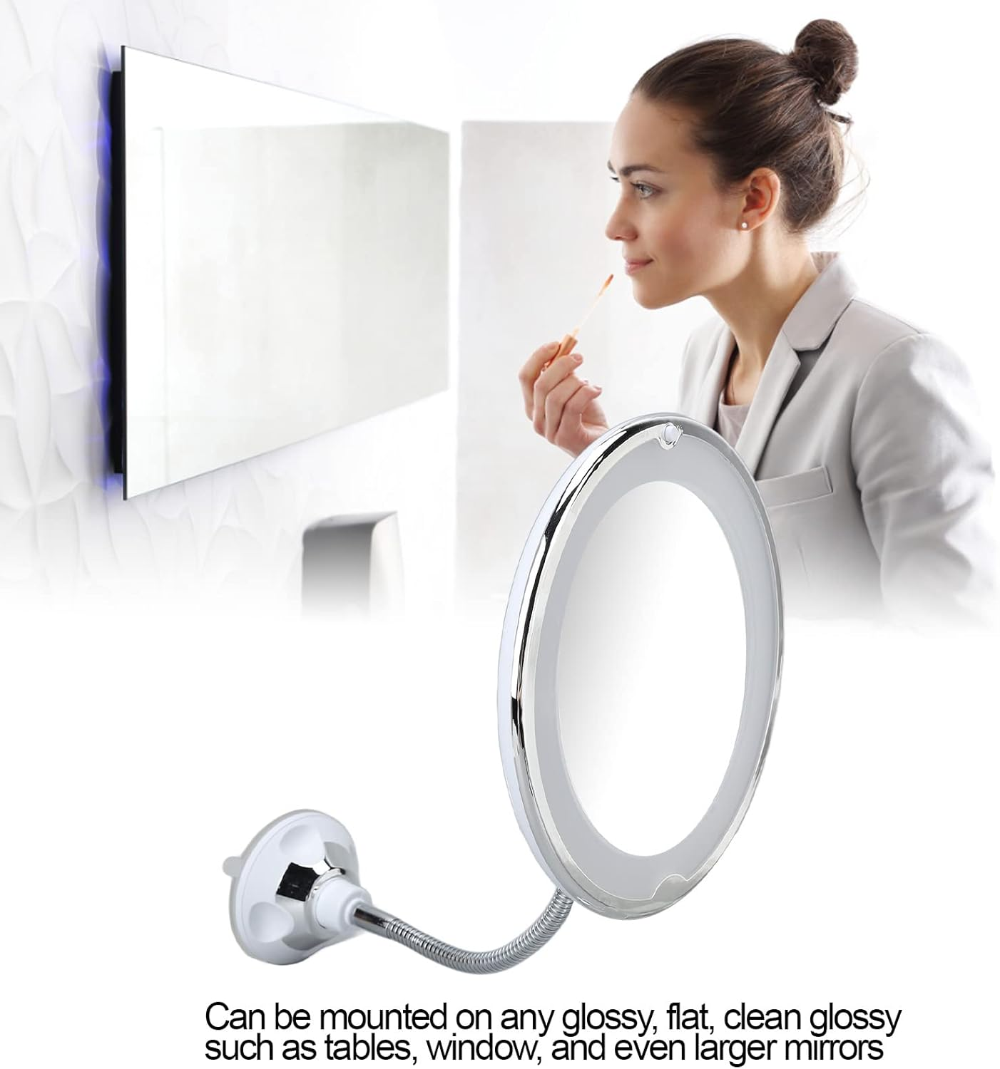 10X Suction Cup Makeup Mirror, 8 Inch Makeup Mirror with White Light for Makeup image number 2