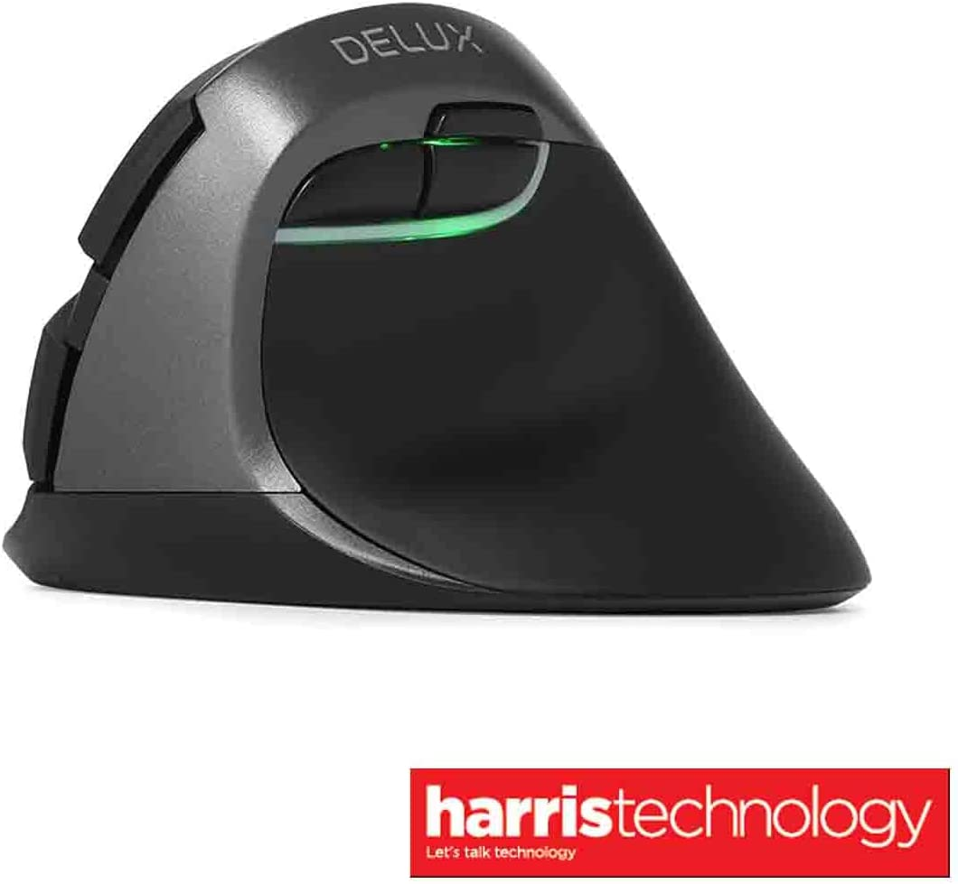Delux M618Mini Db-Grey Wireless Ergonomic Vertical Mouse, Dual Mode Silent Mouse with 2 Channel Bluetooth and USB Receiver, 3 Device,6 Buttons and 2400 DPI for PC Laptop Computer image number 5