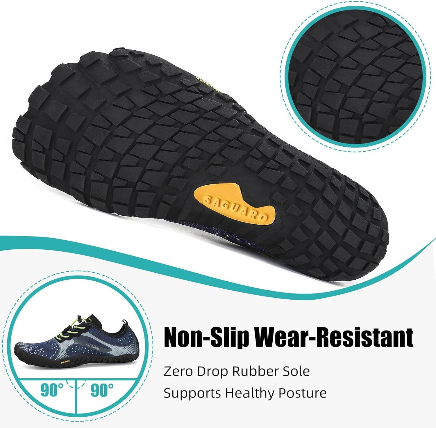 SAGUARO Unisex Barefoot Trail Running Shoes, Lightweight Breathable Five Fingers Water Shoe, Minimalist Athletic Zero Drop 5 Wide Toes Cross Training Sneakers for Gym Beach Kayaking Rowing Jogging image number 3