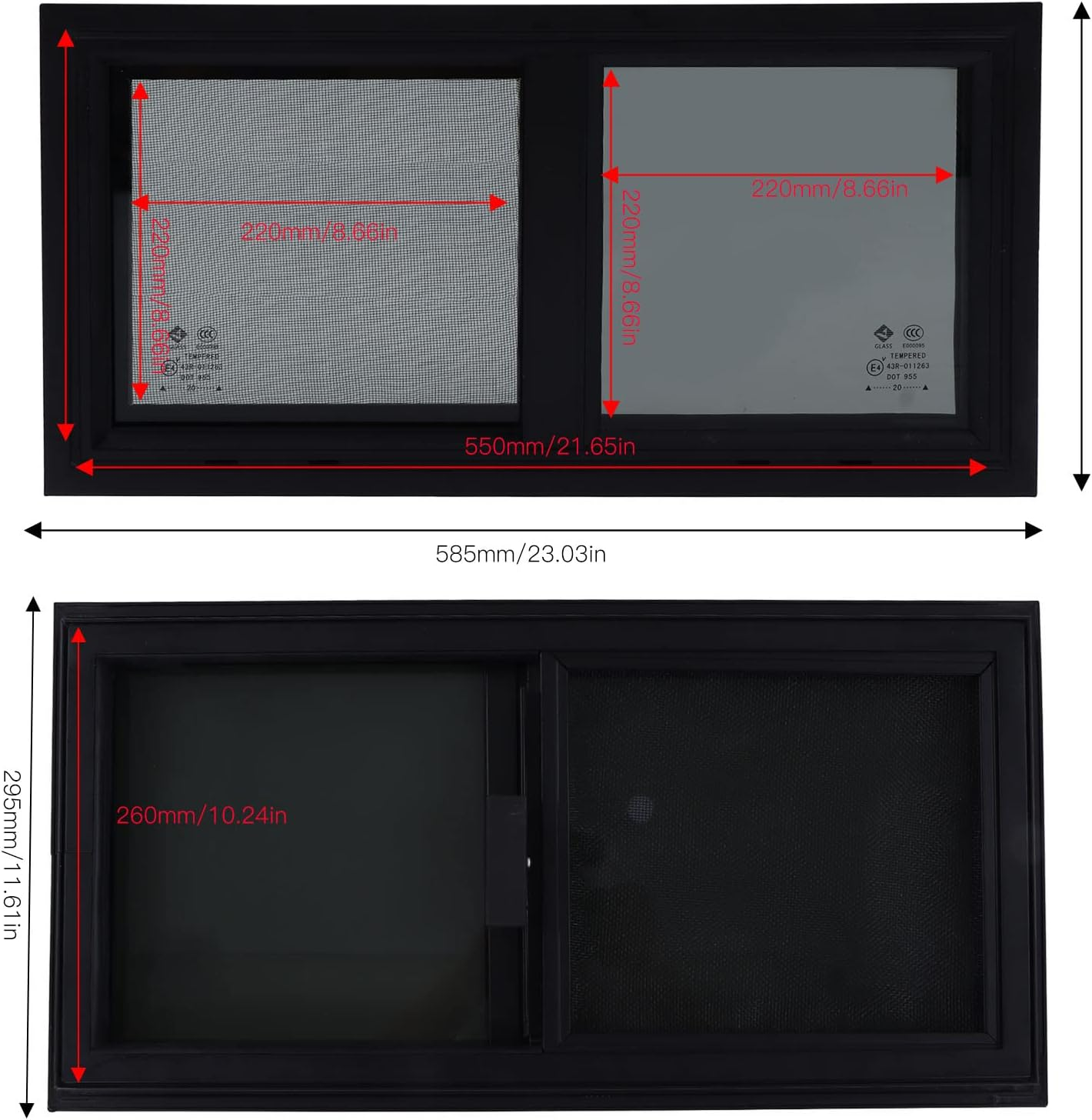 RV Window, 21.65 W X 10.24 H Sliding Black RV Window, Horizontal Vertical Slide, Replacement Trailer Window Camper Window with Privacy Screen Nets, for Rvs Vehicles image number 5