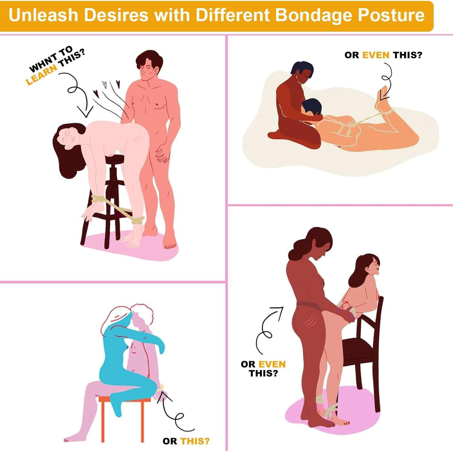 Cotton BDSM Bondage Rope Restraint Kit for Sex, 3 Pack 49 Feet Soft Shibari Rope Kit for Beginner, Bondage Restraint Adult Sex Toys BDSM Toys for Women, Men and Couples (8MM Yellow)