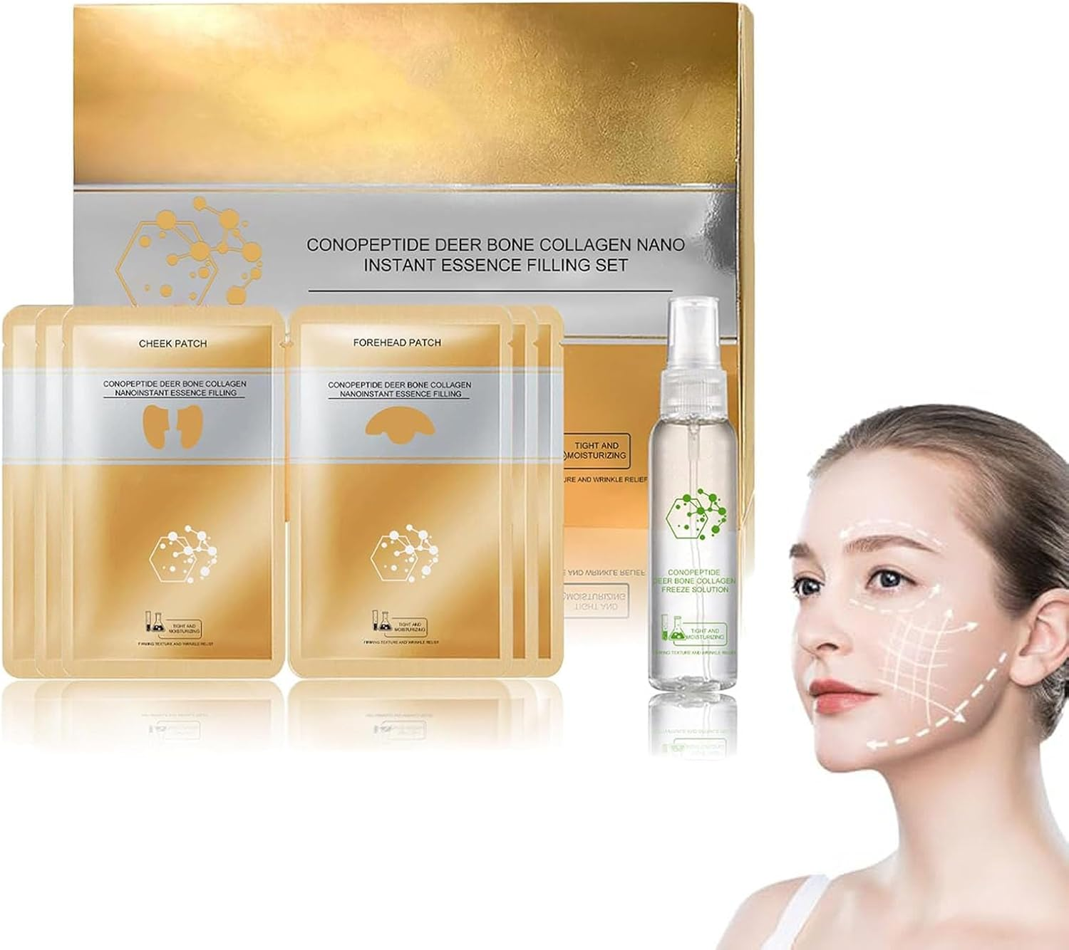 Instant Skin Essence Collagen Set,Spiral Peptide Deer Bone Collagen Essence Kit,Bone Melting Film Kit,Long-Lasting Moisturizing and Firming,For Reduce Fine Lines & Wrinkles (1Pcs) (3 PCS)