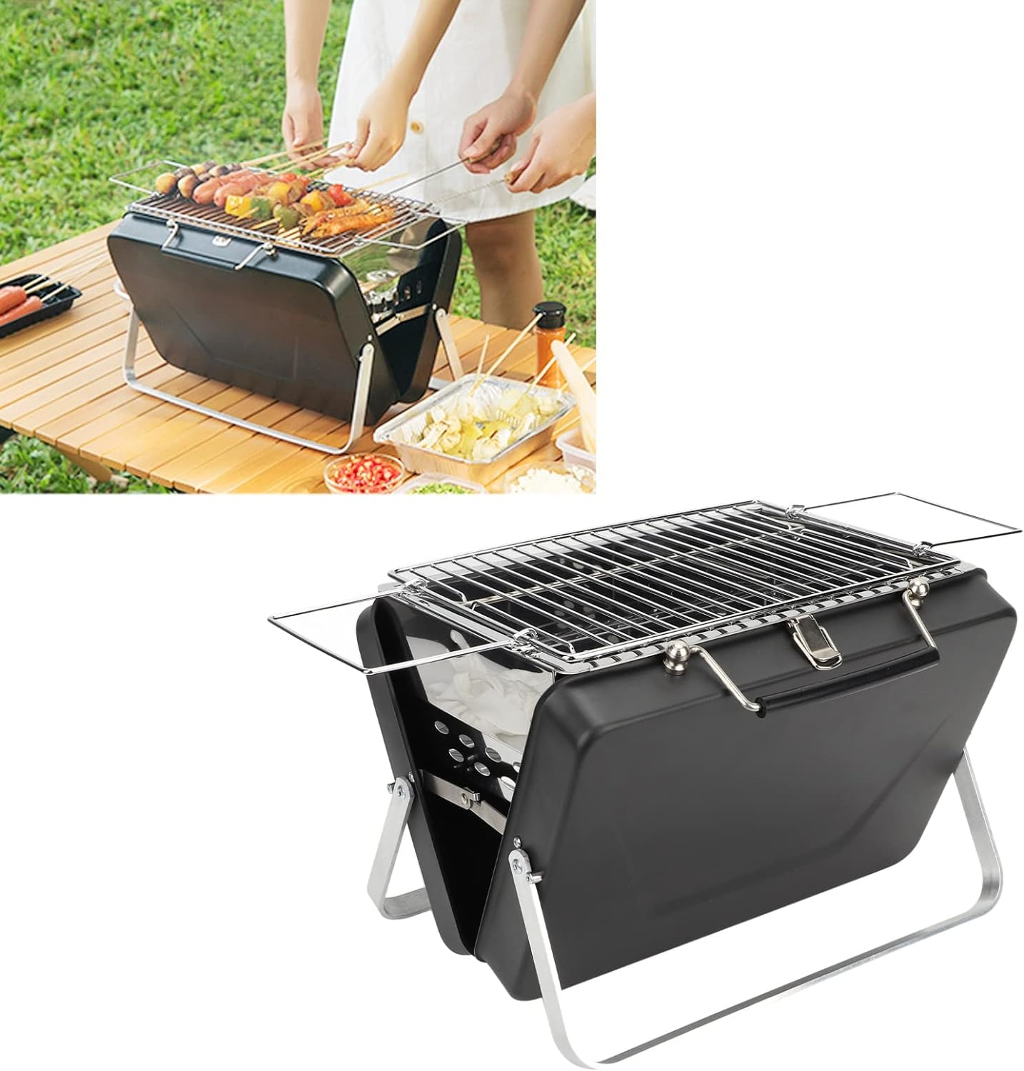 Portable Charcoal Grill, Mini 410 Stainless Stee Portable Charcoal BBQ Grill for Outdoor Cooking image number 1
