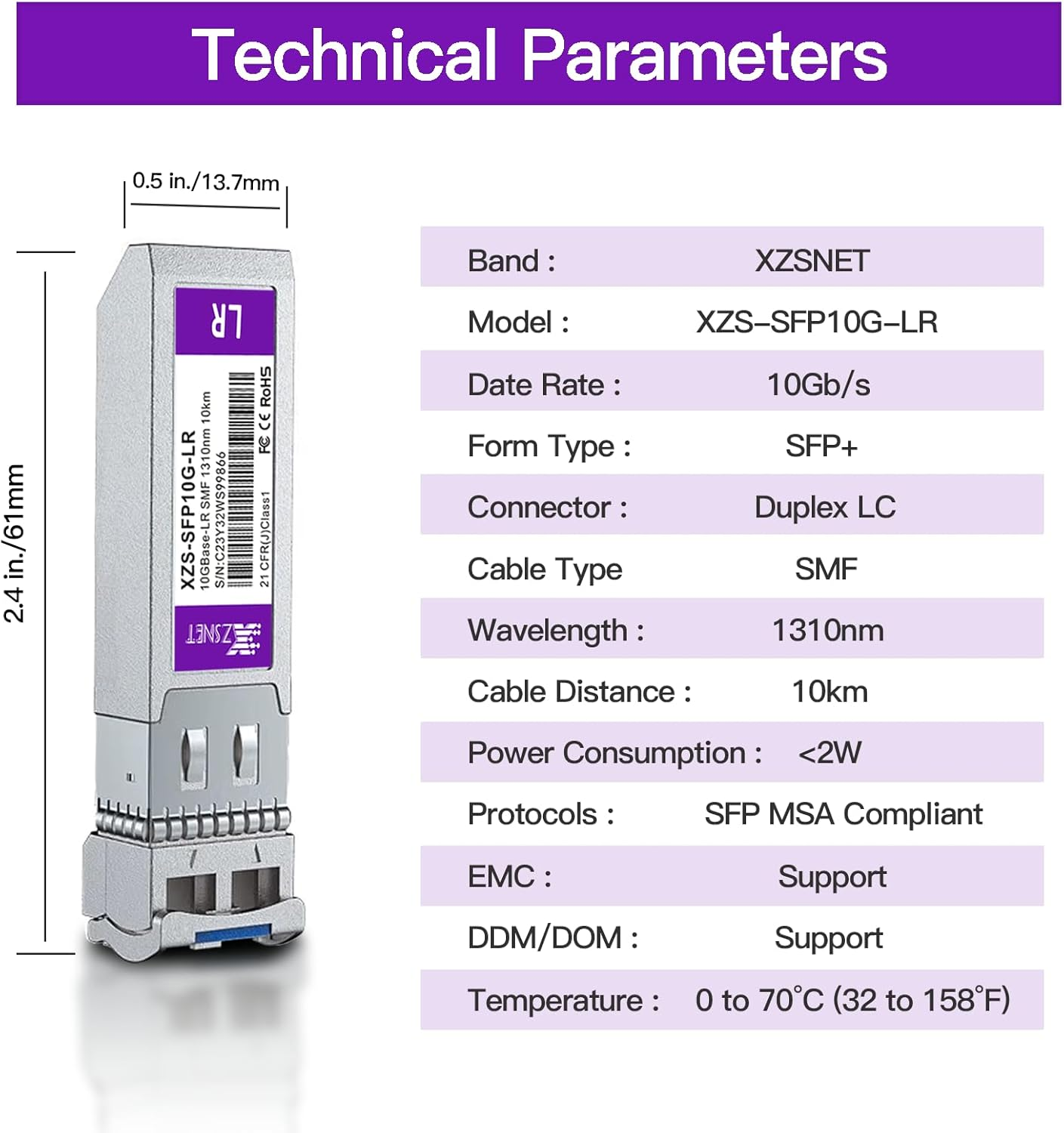 XZSNET 10GBASE-LR SFP+ Transceiver, 10G SFP+ to LC Single Mode Fiber Module Compatible for Cisco SFP-10G-LR, Ubiquiti Unifi UF-SM-10G, Mikrotik S+31DLC10D, Meraki, Netgear, D-Link and More, 1 Pack image number 1