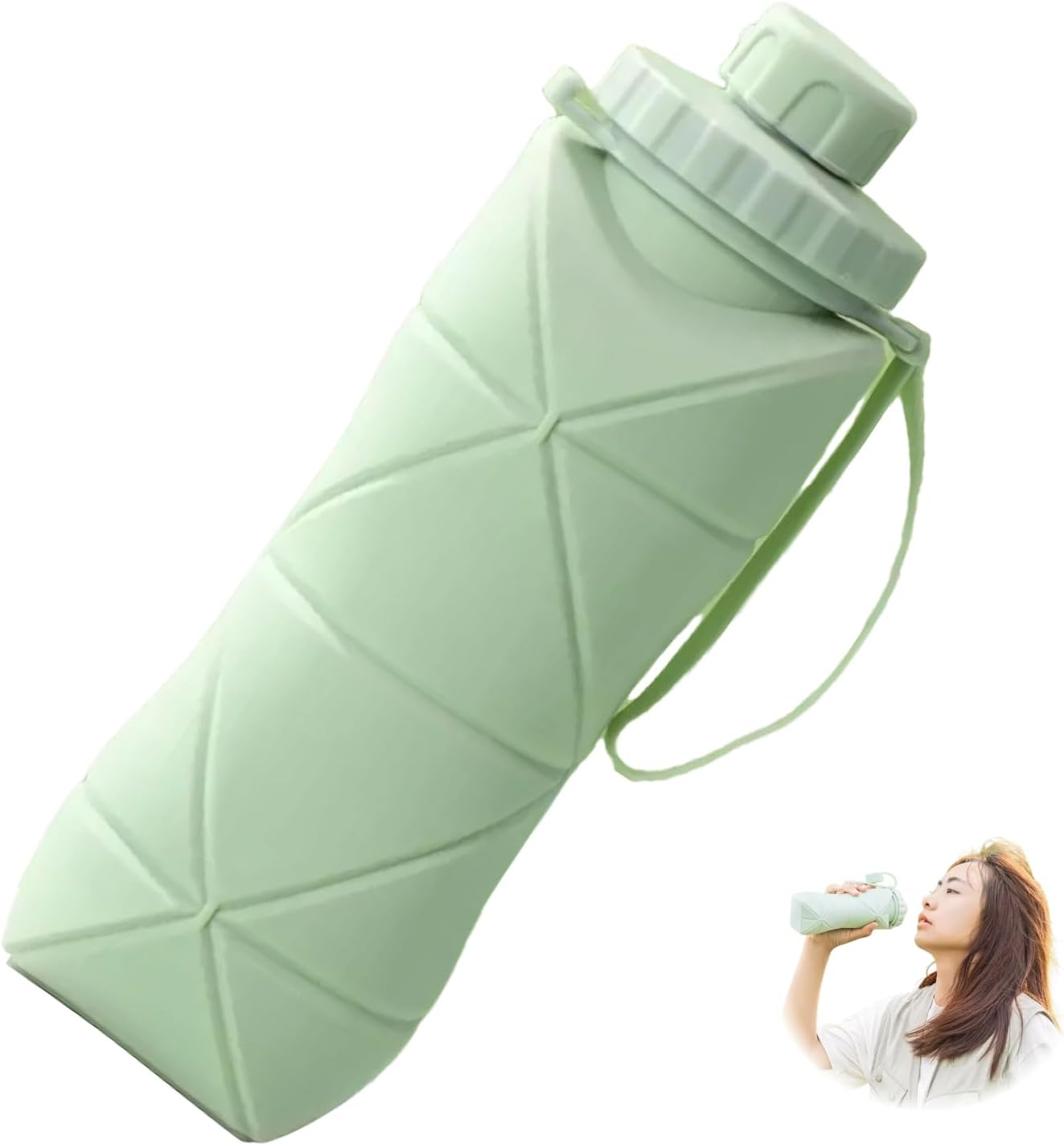 Collapsible Water Bottle for Travel Essentials, Lightweight & Foldable, Bpa-Free Silicone with Double Leak-Proof Design, Perfect for Outdoor Hiking, Sports, and Everyday Use (Green) image number 4