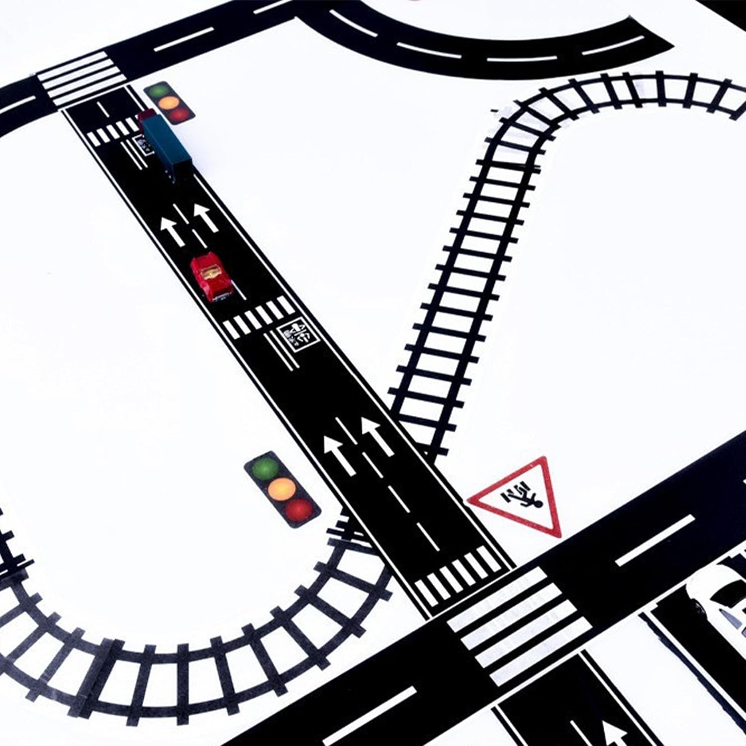 YUBX Road Tapes & Curves Stickers Set 8 Rolls Black Highway Washi Tapes Traffic Decorative Masking Tape for Toy Cars, Vehicles Kits, Kids Party Gift image number 3