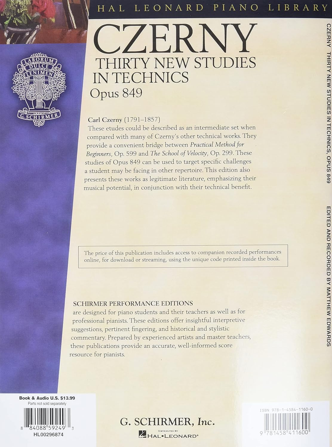 Carl Czerny - Thirty New Studies in Technics, Op. 849 Book/Online Audio: with Online Audio Recordings of Performances Schirmer Performance image number 1