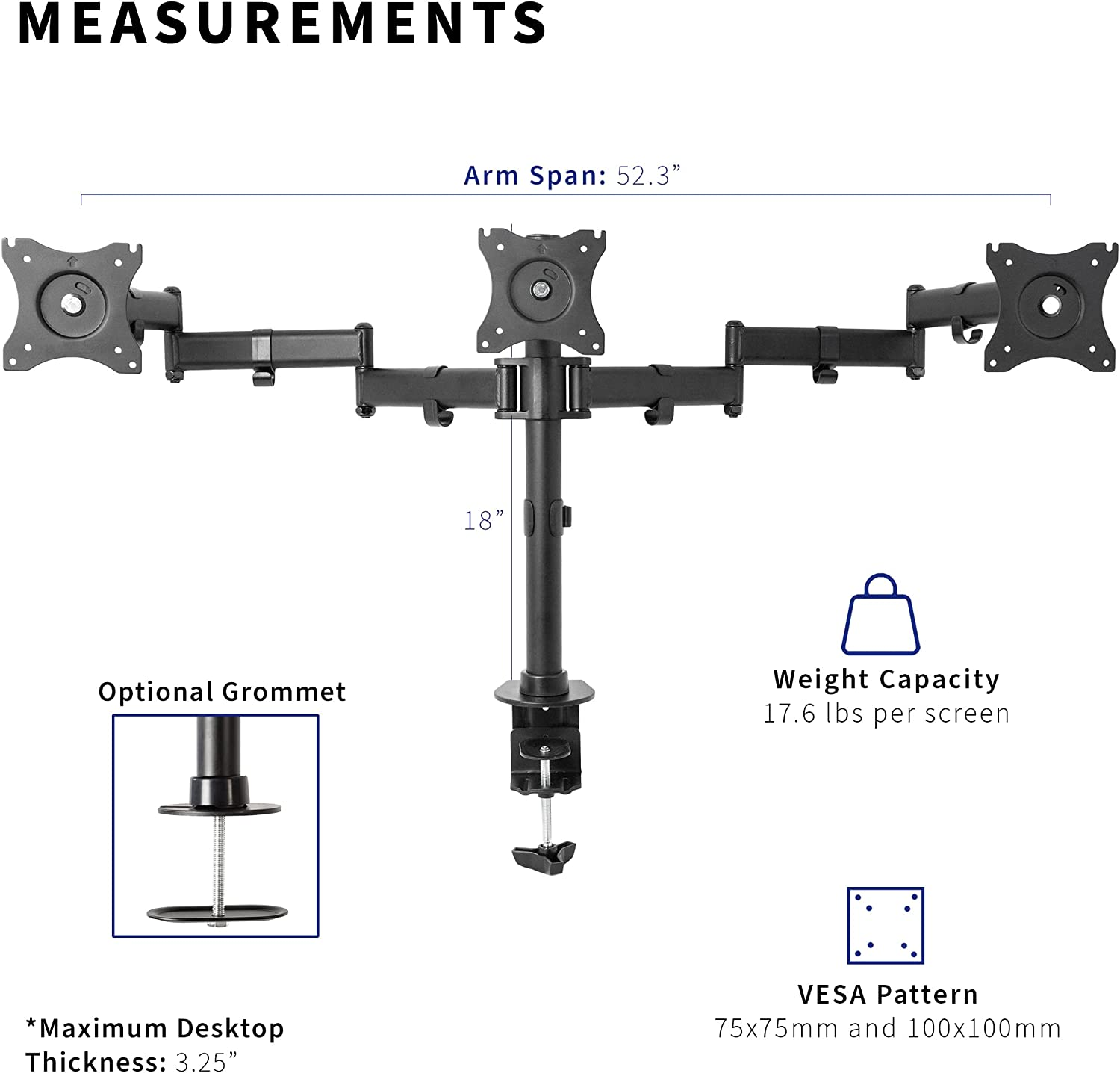 VIVO Triple Monitor Adjustable Mount, Articulating Stand for 3 LCD Screens up to 24 Inches (Stand-V003M) image number 4