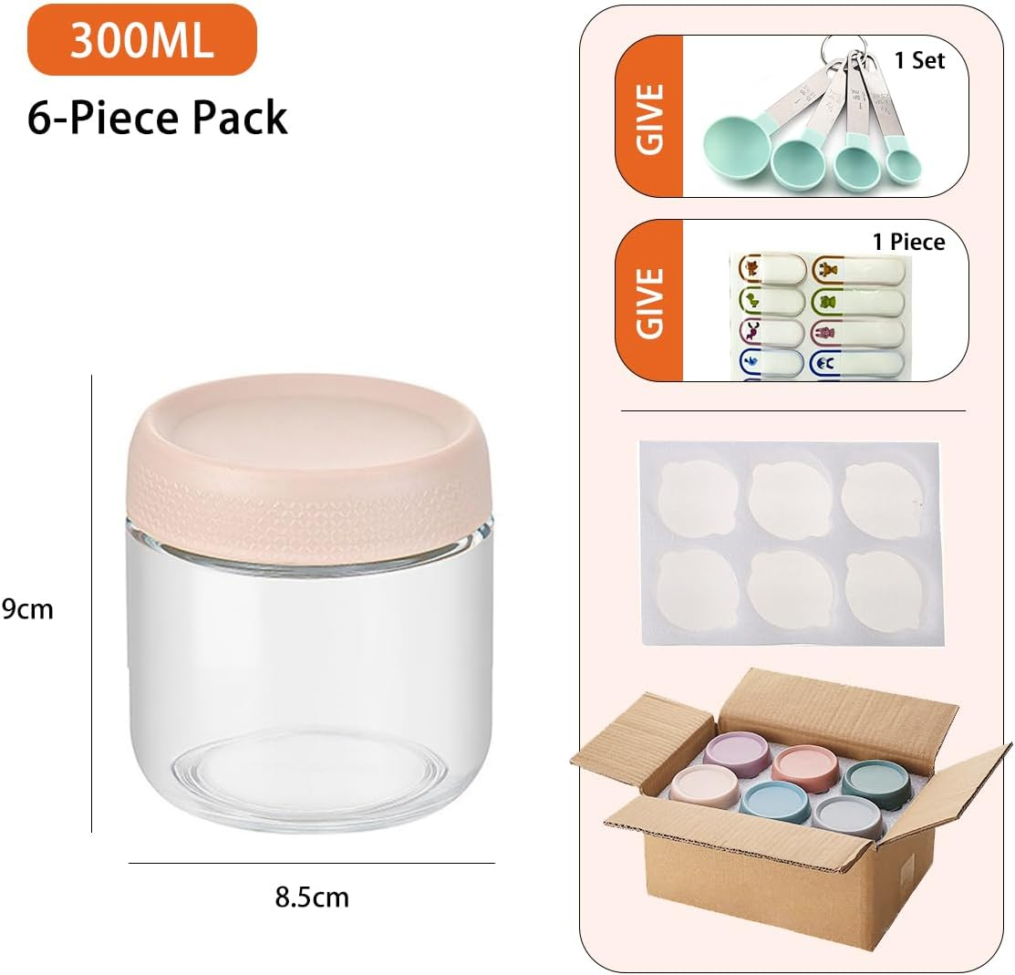 Zhuymndily 6 Pack Glass Food Storage Containers with Lids - Wide Mason Jars, Airtight Glass Meal Prep Containers for Baby Food Storage, Salad, Spice, Snacks, Dressing Sauce (Small)