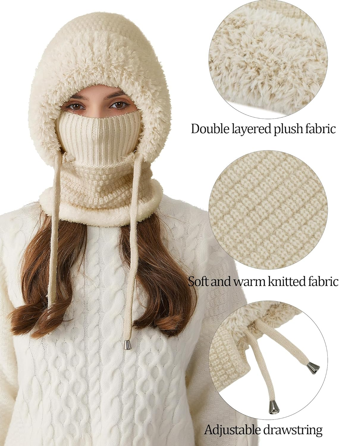 KEOYA Women One-Piece Slouchy Winter Beanie Hats Fleece Lined Scarf Mask Warm Cap Balaclavas Knitted Hat - Grey image number 5