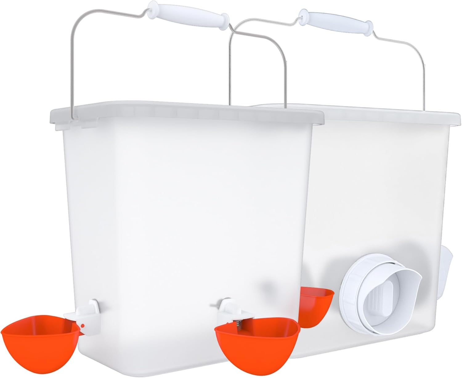 Large Automatic Chicken Feeder and Waterer Set 20Lb/ 3 Gallon Chicken Water Feeder Poultry Feed Bucket (3 Gallon and 20 Pounds, White)