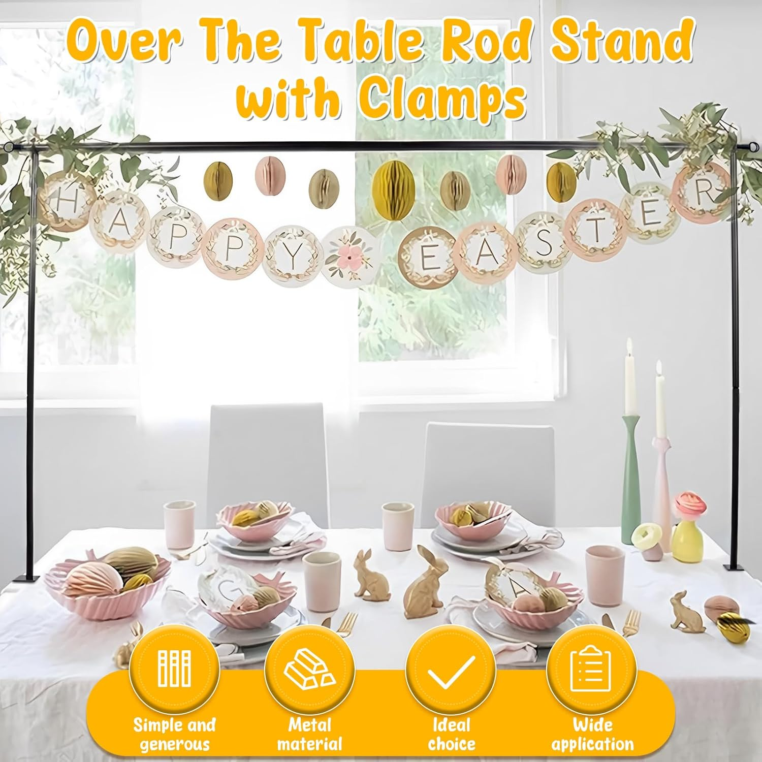 Fwqofvk over the Table Rod Stand with Clamps Easy to Install Use Adjustable Table Arch Hanging Metal Table Arch Hanging Rod Stand Decorated Arch for Wedding Birthday Party Christmas