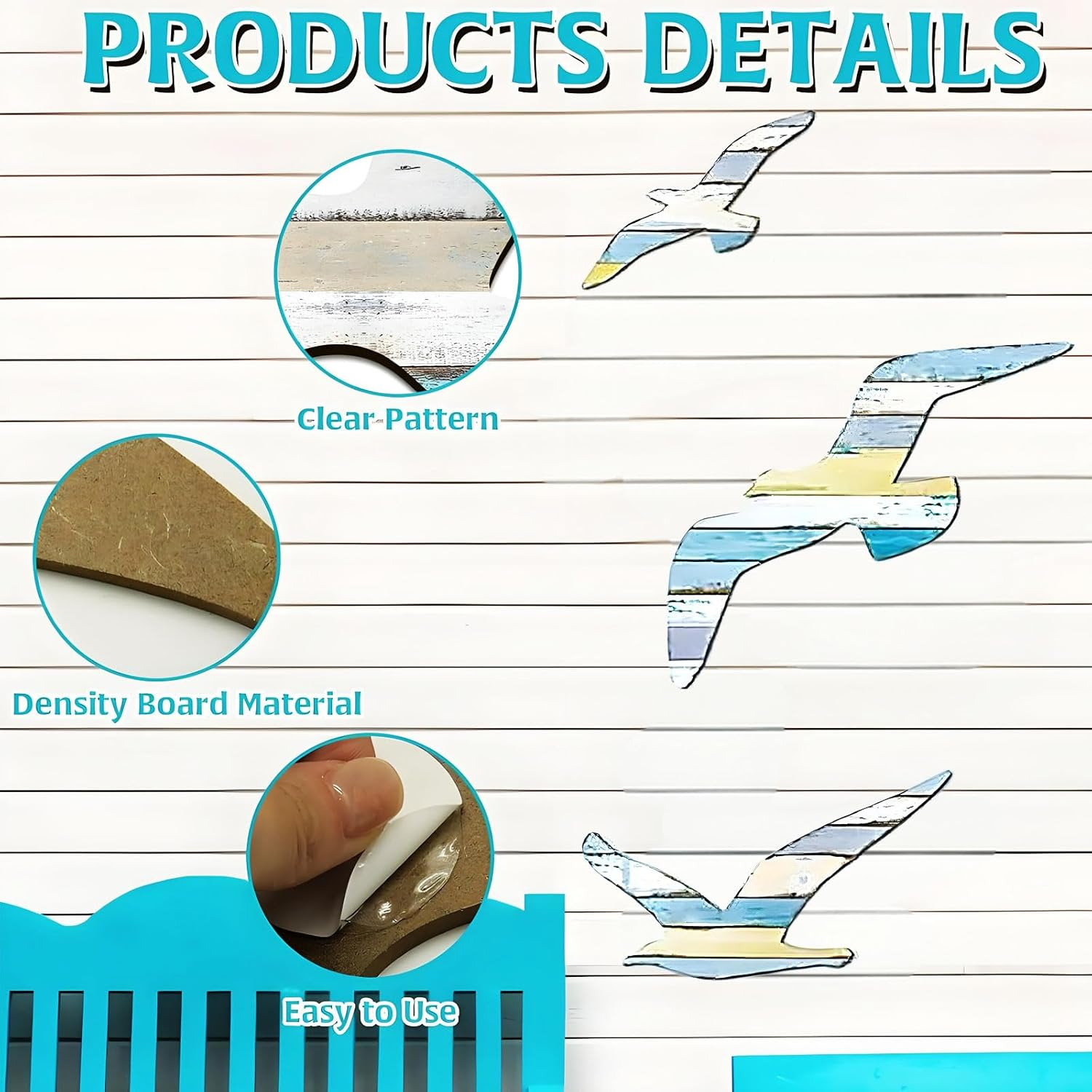 MYTOAU 3PCS Wood Self-Adhesive Seagull Beach Wall Decor Nautical Coastal Wood Wall Decor Beach Theme Art Decorations Vintage Coastal Ornaments for Pool Home Lake House Bathroom Garden Indoor Outdoor image number 4