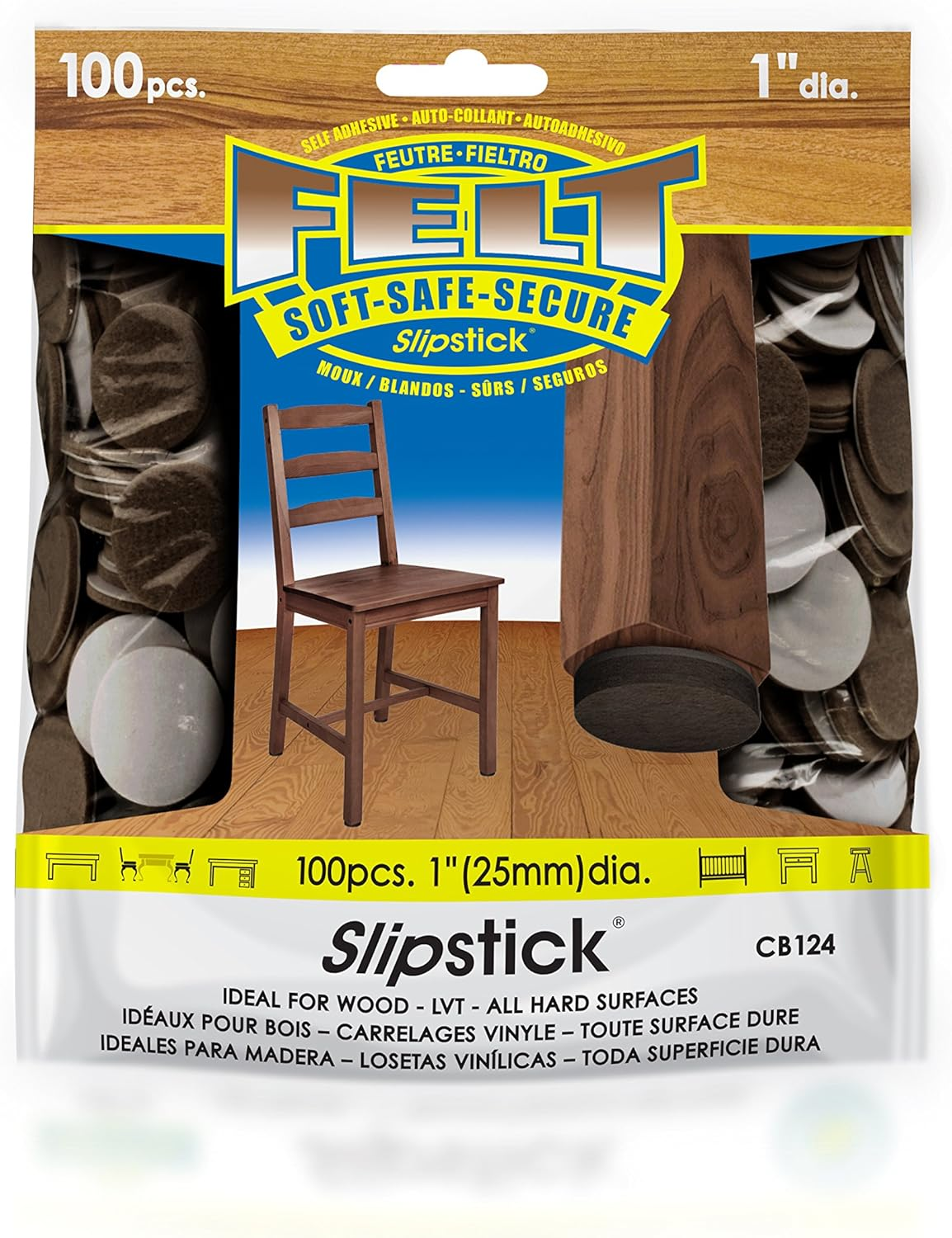 Slipstick Cb124 round Heavy Duty Felt Pads, 25Mm Diameter, Brown (Set of 100) image number 1