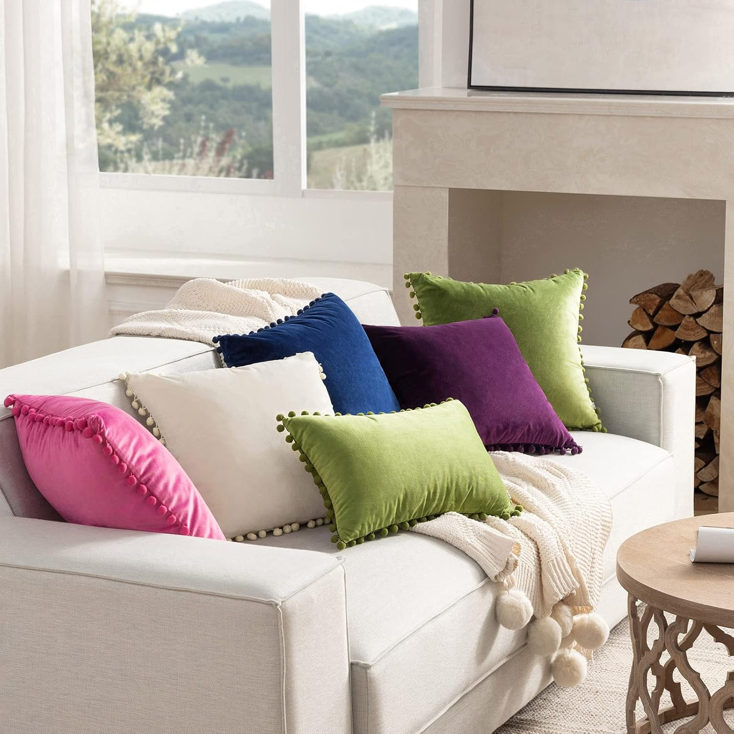 Ashler Decorative Plush Velvet Solid Square Throw Pillow Covers with Small round Velvet Particles 18 X 18 Inch 45 X 45 Cm, Made of Polyester, Pink, 18 X 18 Inch image number 2