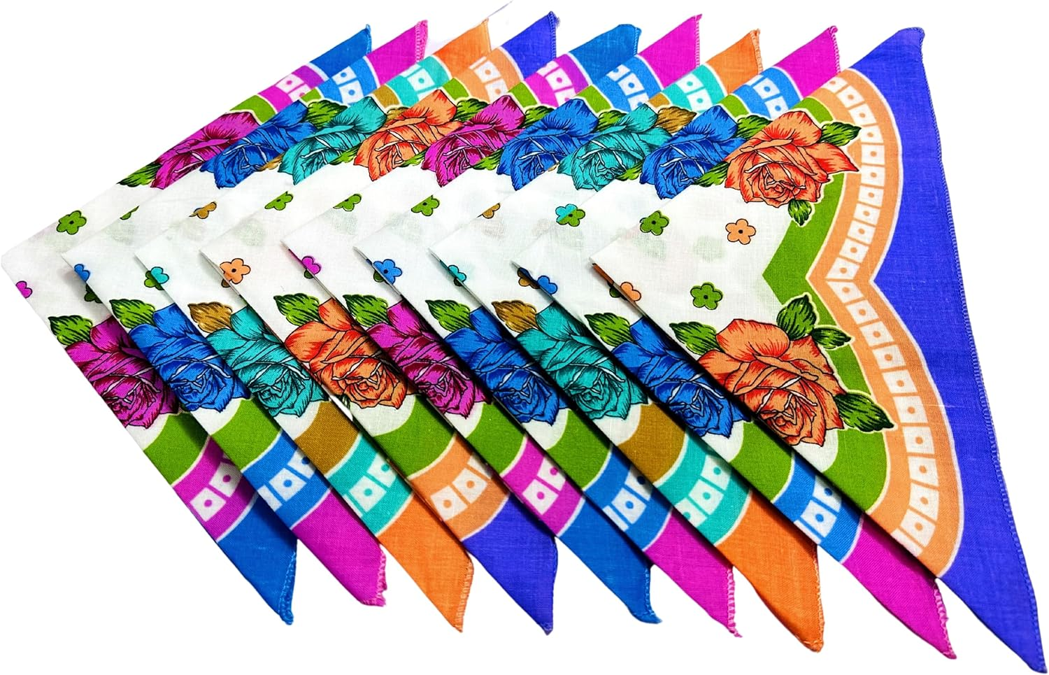 Royal Mart Premium Cotton Handkerchiefs - 11 * 11 Colorful Prints for Women/Girls (Pack of 09, Multicolor. Designs Will Vary as per Availability, Multicolour, 11 * 11 Inches image number 2