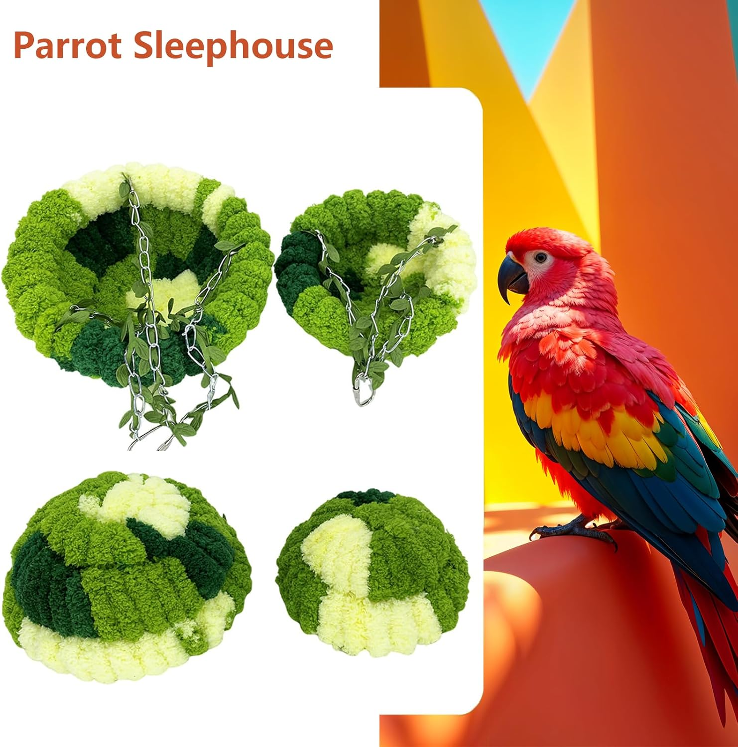 Green Plush Bird Hammock，Warm Nest，Parrot Bed Bird House，Long Tailed Parrots Breed Bird Cage Suitable for Birds, Sparrows, Hamsters, and Small Pets（32 * 17 * 2.5 Cm） image number 2