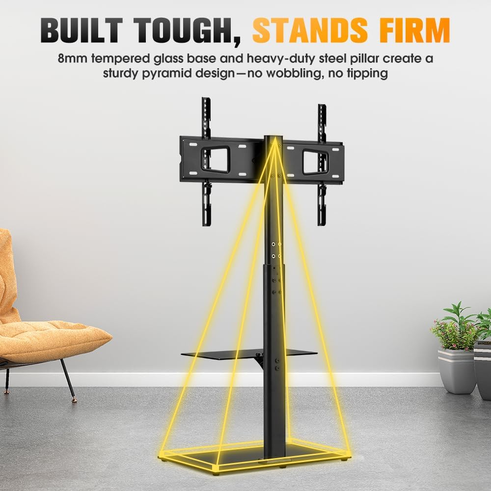 ZUNI Universal TV Stand with Laptop Shelf, Floor TV Stand for 32-65 Inch LCD LED OLED Tvs up to 40Kg, 50 Degree Swivel Height Adjustable for Bedroom, Dorm Room, Office, Max VESA 600X400 image number 1