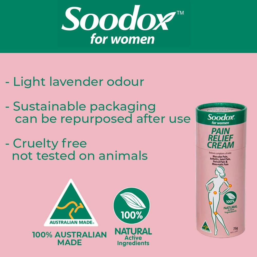 Soodox for Women Pain Relief Cream - 100% Natural Active Ingredients and 100% Australian Made, 75G image number 3