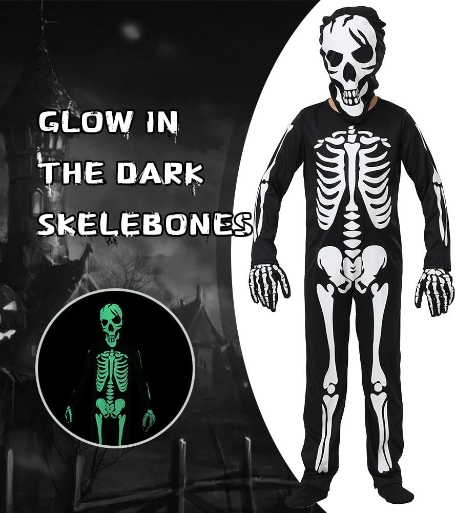 Kids Skeleton Costume Glow in the Dark Skeletons Halloween Skeleton Costumes for Boys and Girls image number 3