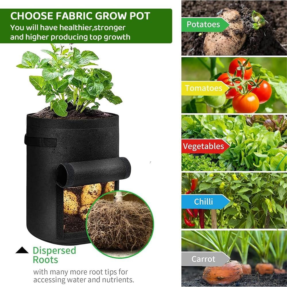 4-Pack Potato Grow Bags with Flap Window &ndash; Heavy-Duty Nonwoven Fabric Planter Bags for Potatoes, Tomatoes, Carrots, Vegetables & Fruits &ndash; Reusable Garden Planting Containers image number 3