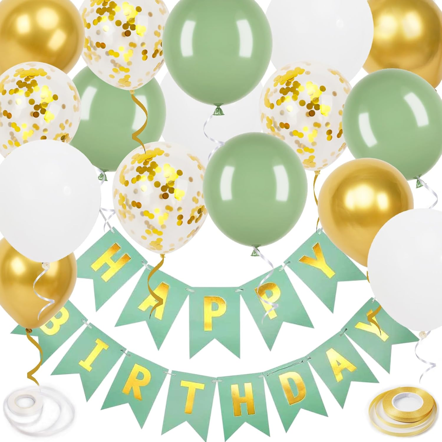 Happy Birthday Banner, Rose Gold Birthday Decoration, 16 Pcs 12 Inch Happy Birthday Balloons with 2 Ribbons for Girl and Women Birthday Party Decoration