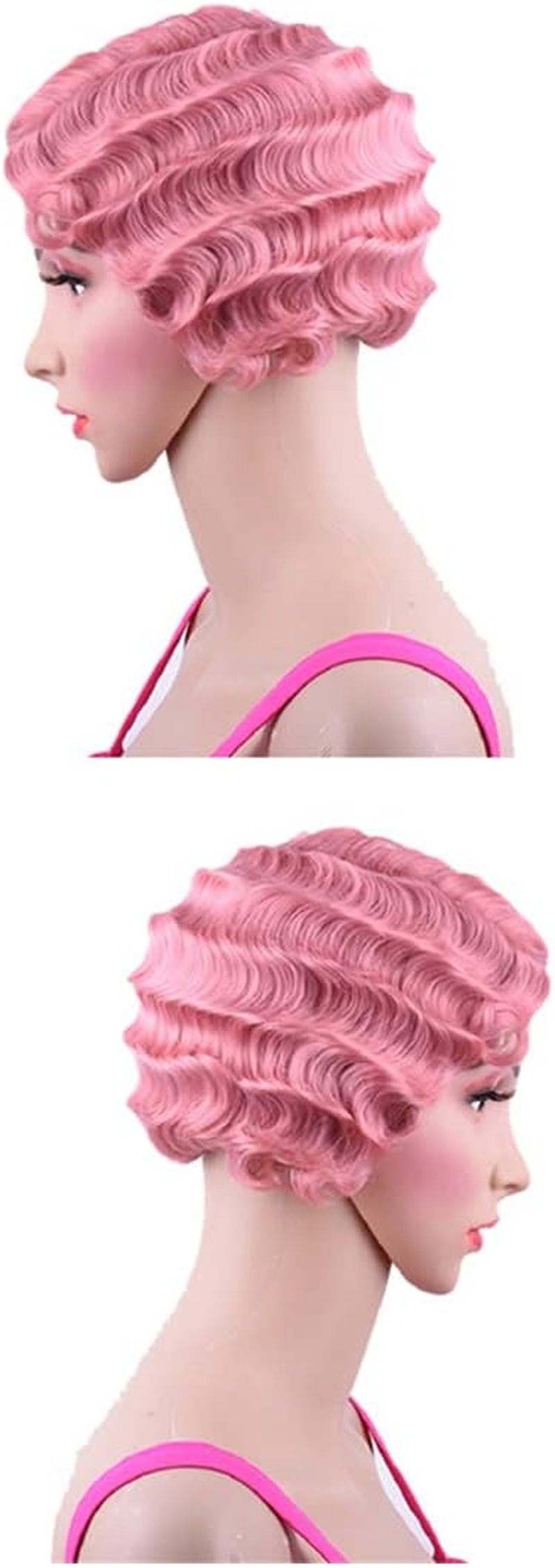 Synthetic Short Curly Finger Wave Wig for Black Women Heat White Blonde African American Mommy Wig Cosplay Pink 6Inches image number 5