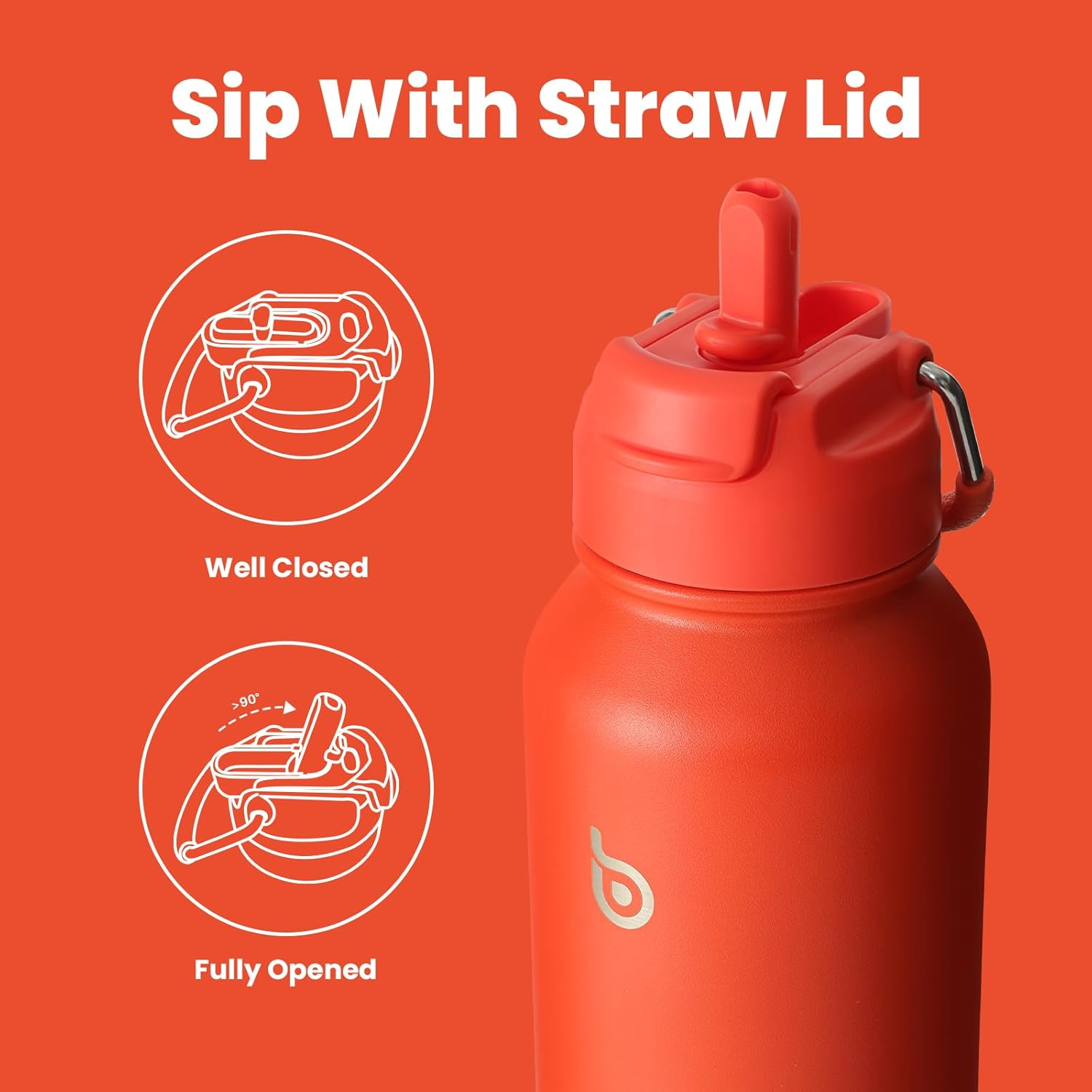 BOTTLEBOTTLE 40 Oz Sports Drink Bottle, Thermos Stainless Steel Insulated Water Bottle with Straw and Pills Holder (Orangered) - Blue image number 6